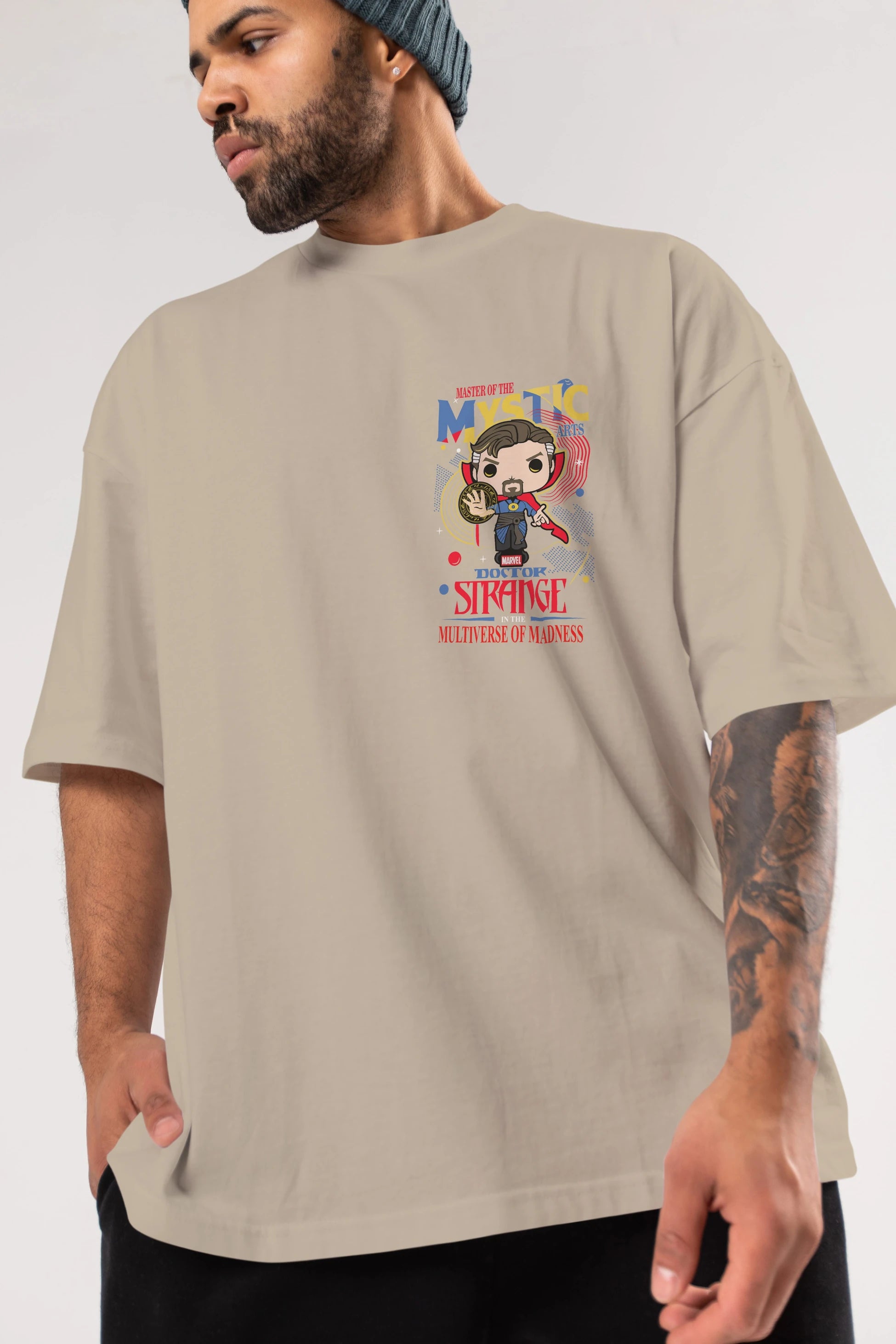 Doctor Strange Ön Sol Baskılı Oversize t-shirt Erkek Kadın Unisex %100 Pamuk Bisiklet Yaka tişort
