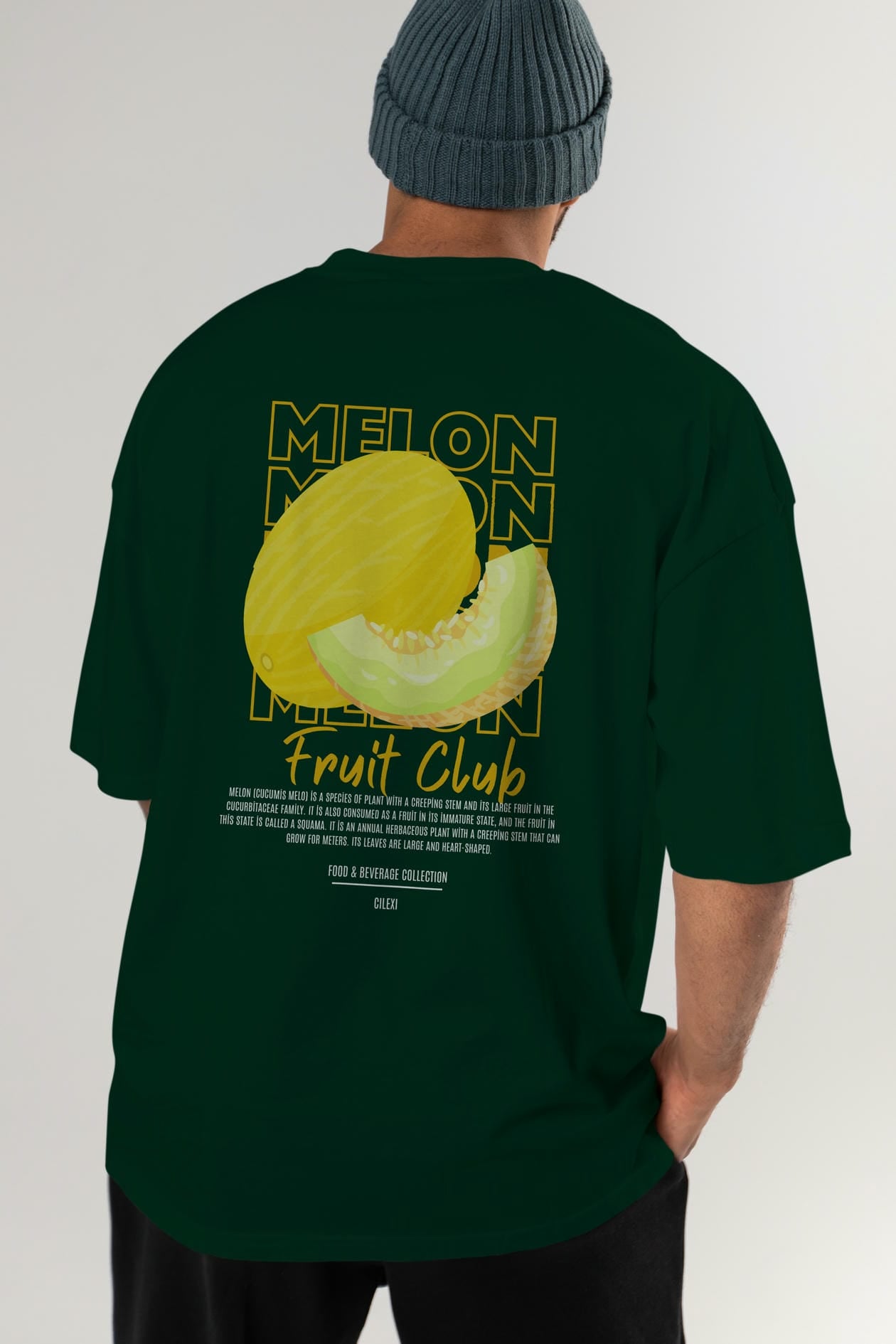 Melon Arka Baskılı Oversize t-shirt Erkek Kadın Pamuk Bisiklet Yaka tişort