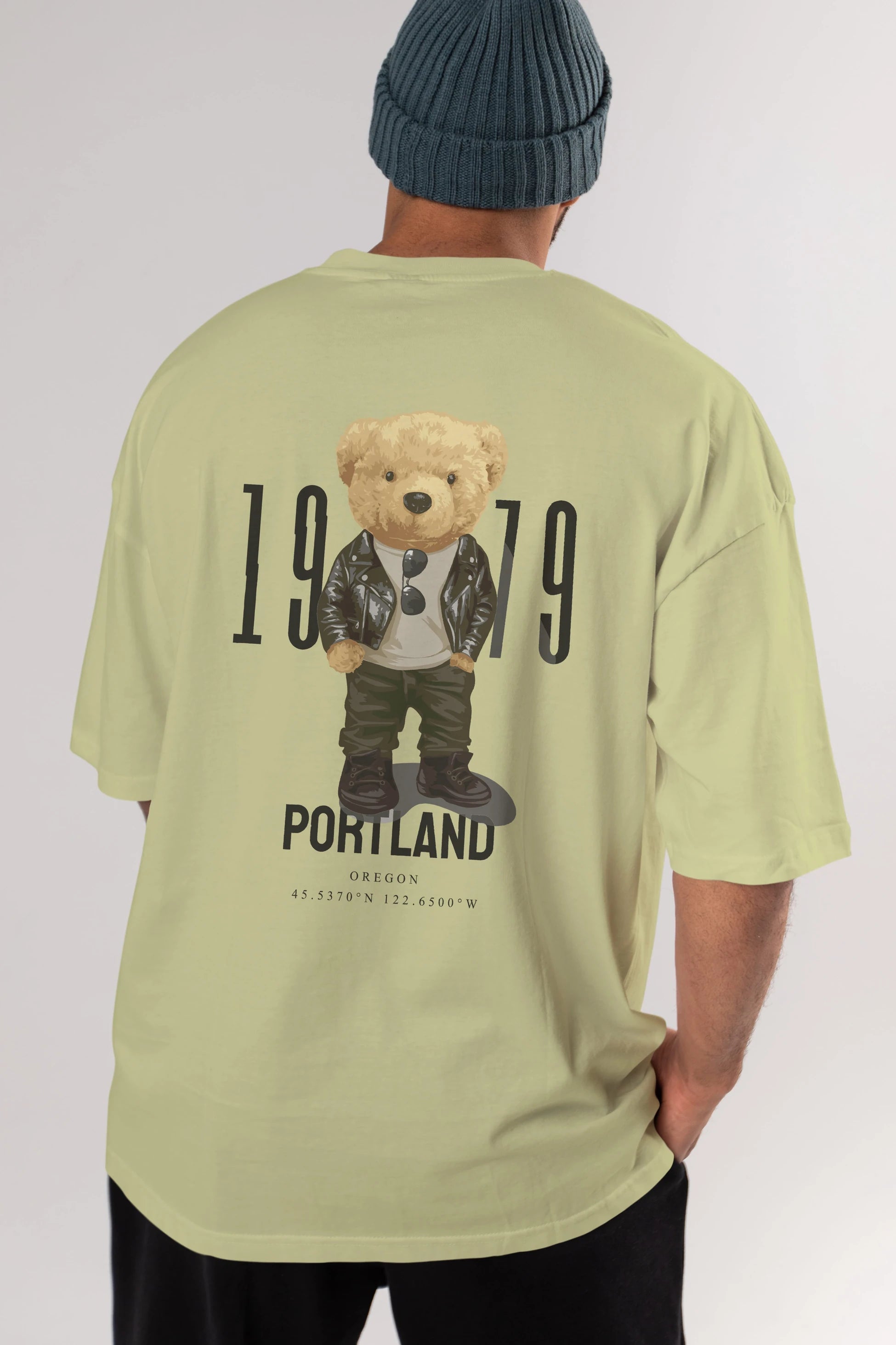 Teddy Bear Portland Arka Baskılı Oversize t-shirt Erkek Kadın Unisex %100 Pamuk