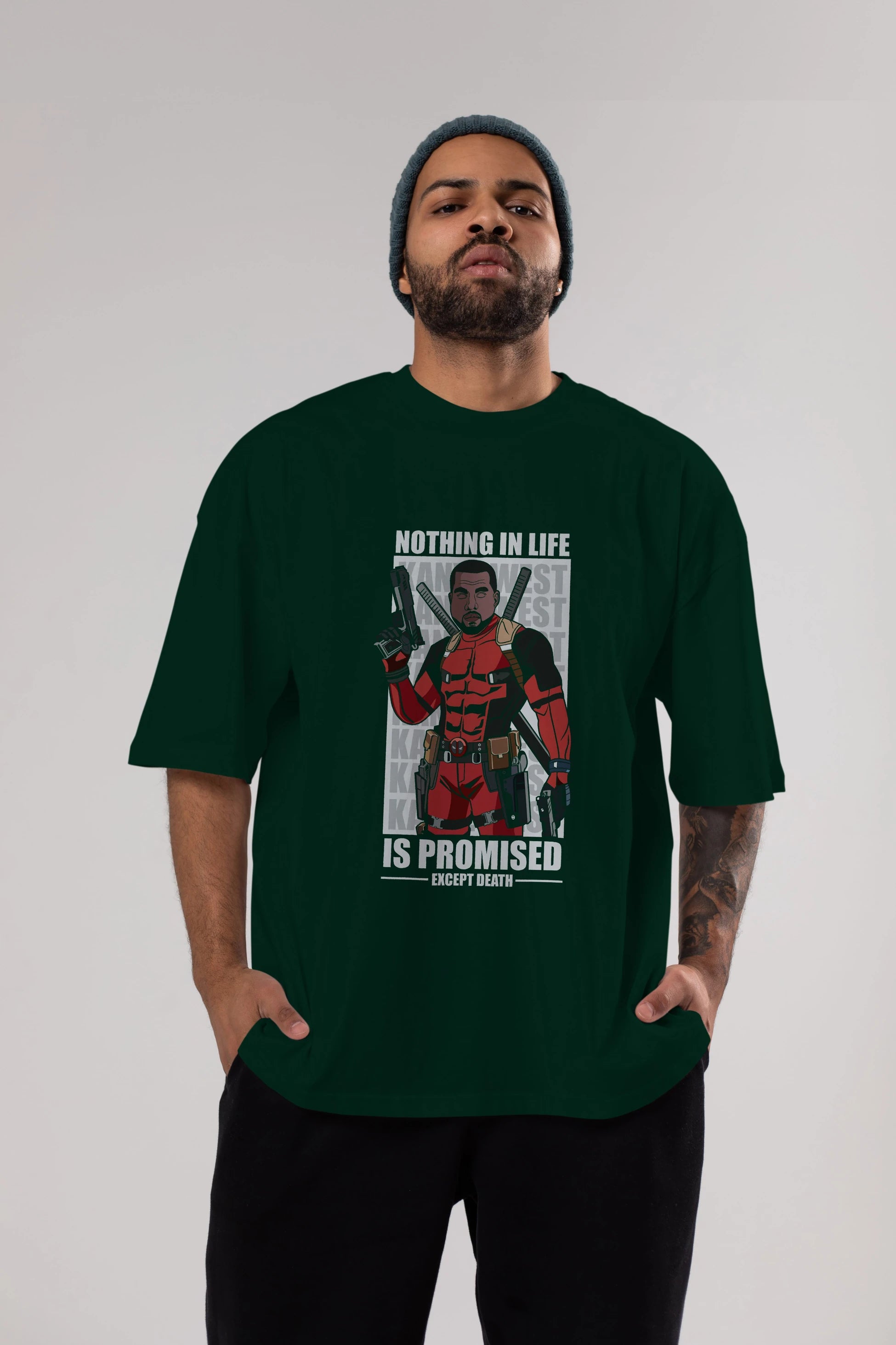 Kanye West Deadpool Ön Baskılı Oversize t-shirt Erkek Kadın Unisex %100 Pamuk tişort