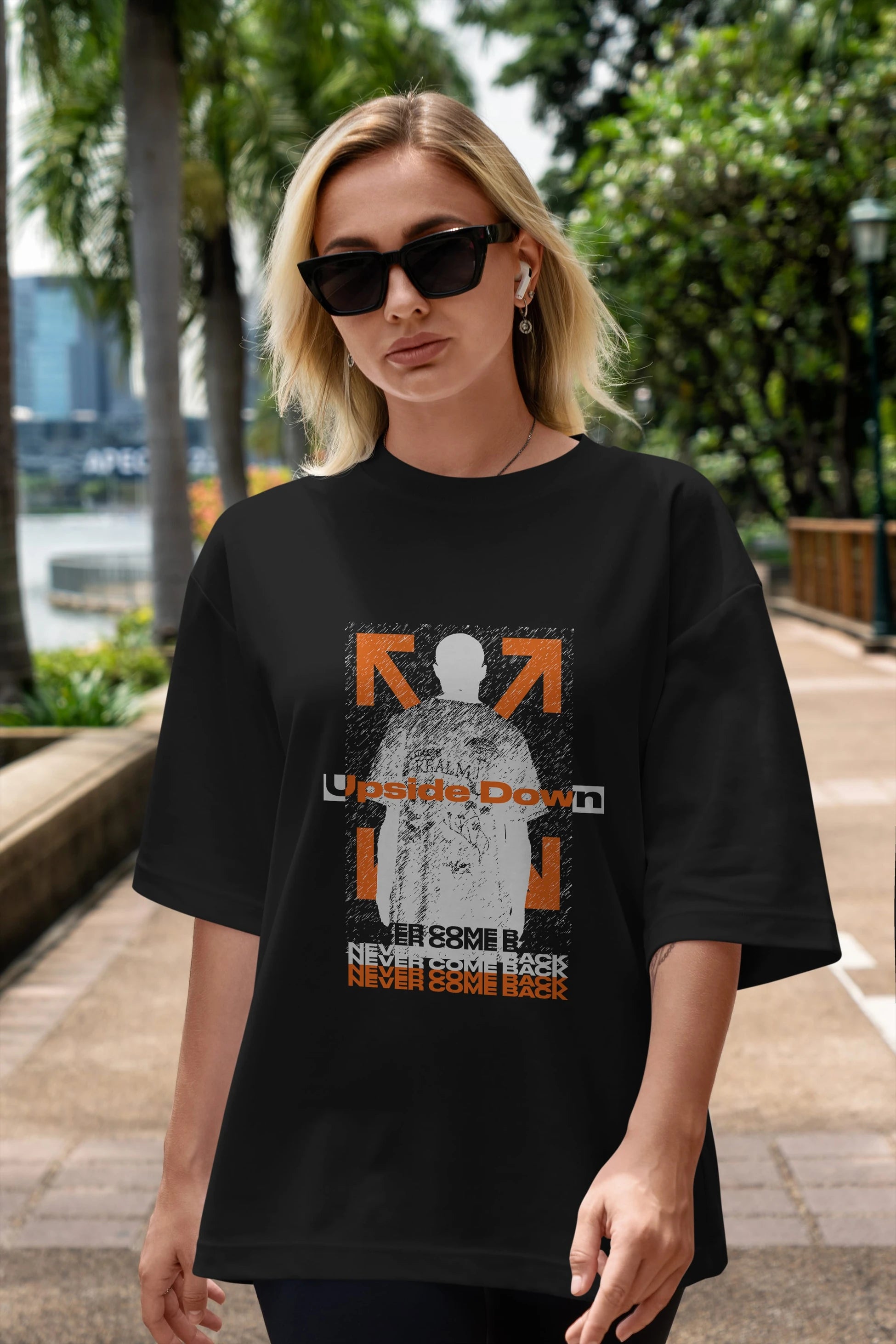 Upside Down Ön Baskılı Oversize t-shirt Erkek Kadın Unisex