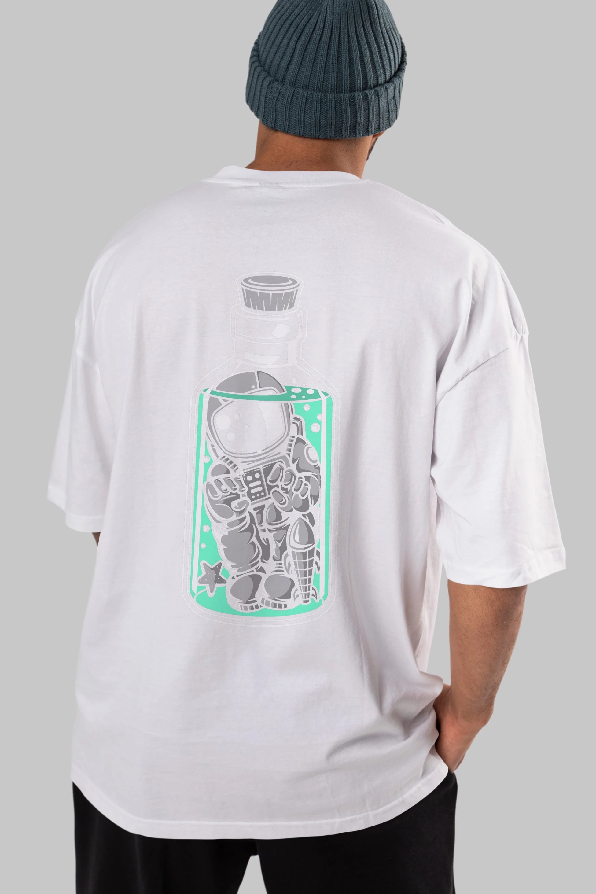 Astronaut in The Bottle Arka Baskılı Oversize t-shirt Erkek Kadın Unisex
