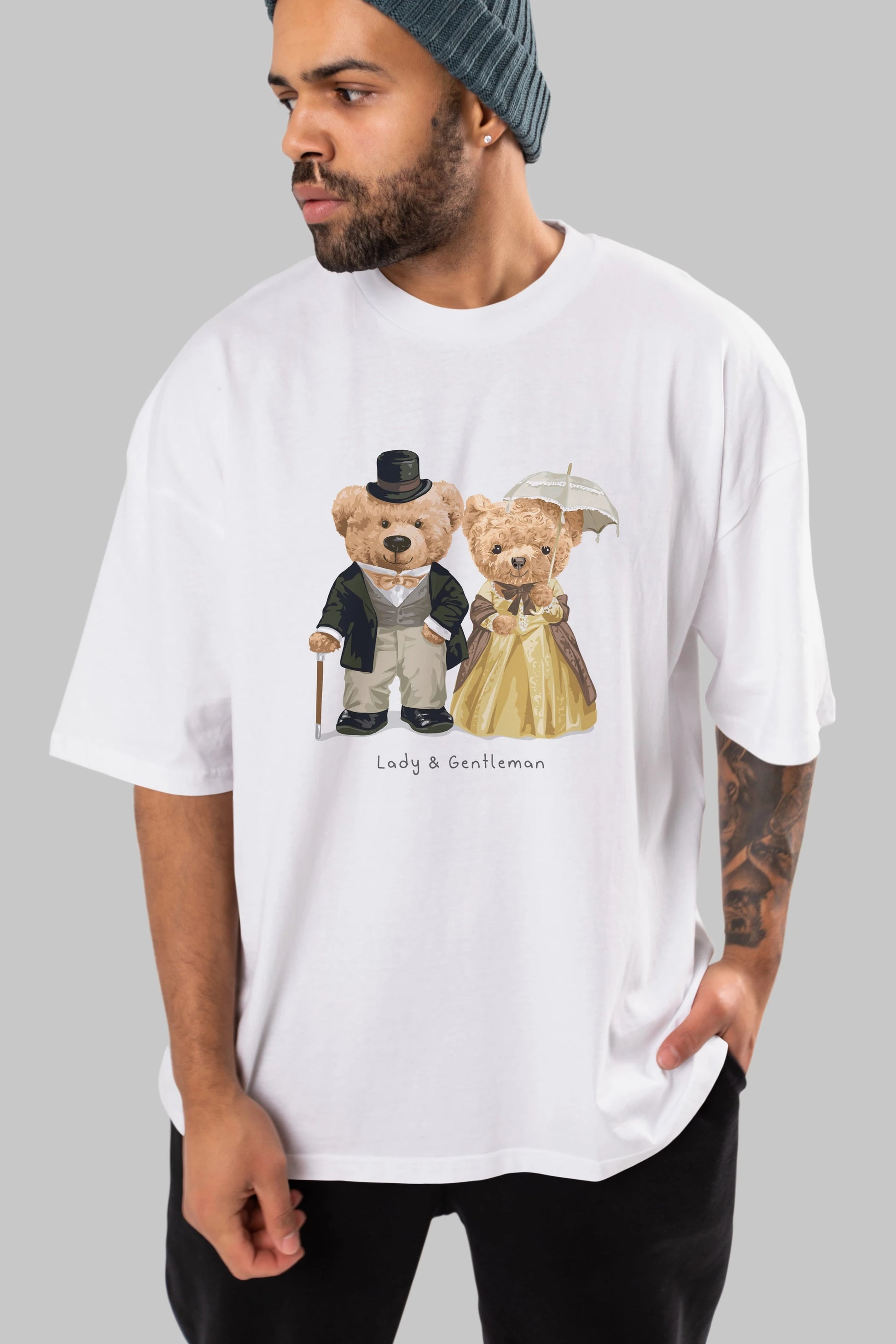 Teddy Bear Couple Ön Baskılı Oversize t-shirt Erkek Kadın Unisex %100 Pamuk