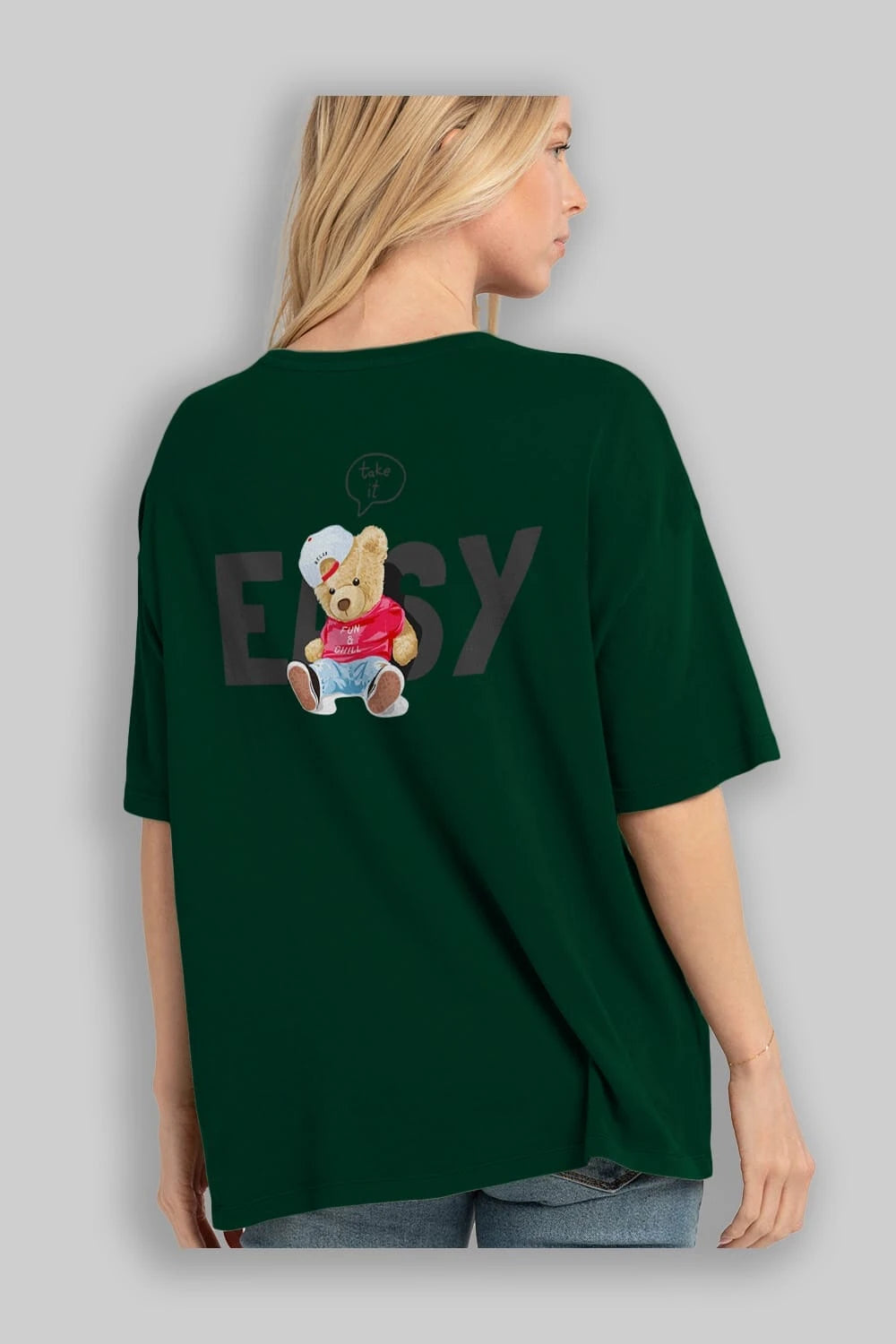 Teddy Bear Easy Arka Baskılı Oversize t-shirt Erkek Kadın Unisex %100 Pamuk