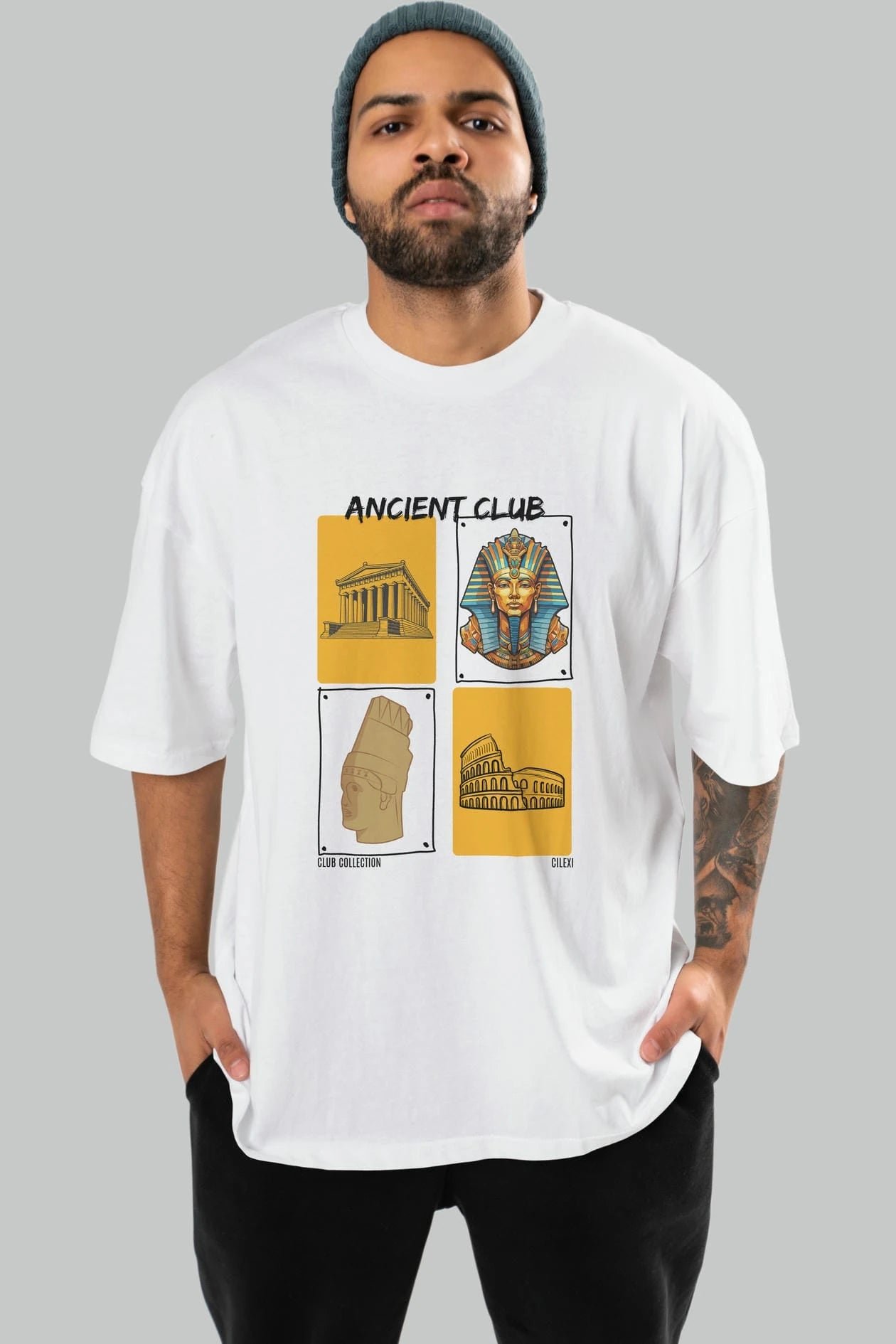 Ancient Club ön Baskılı Oversize t-shirt Erkek Kadın %100 Pamuk Bisiklet Yaka tişort