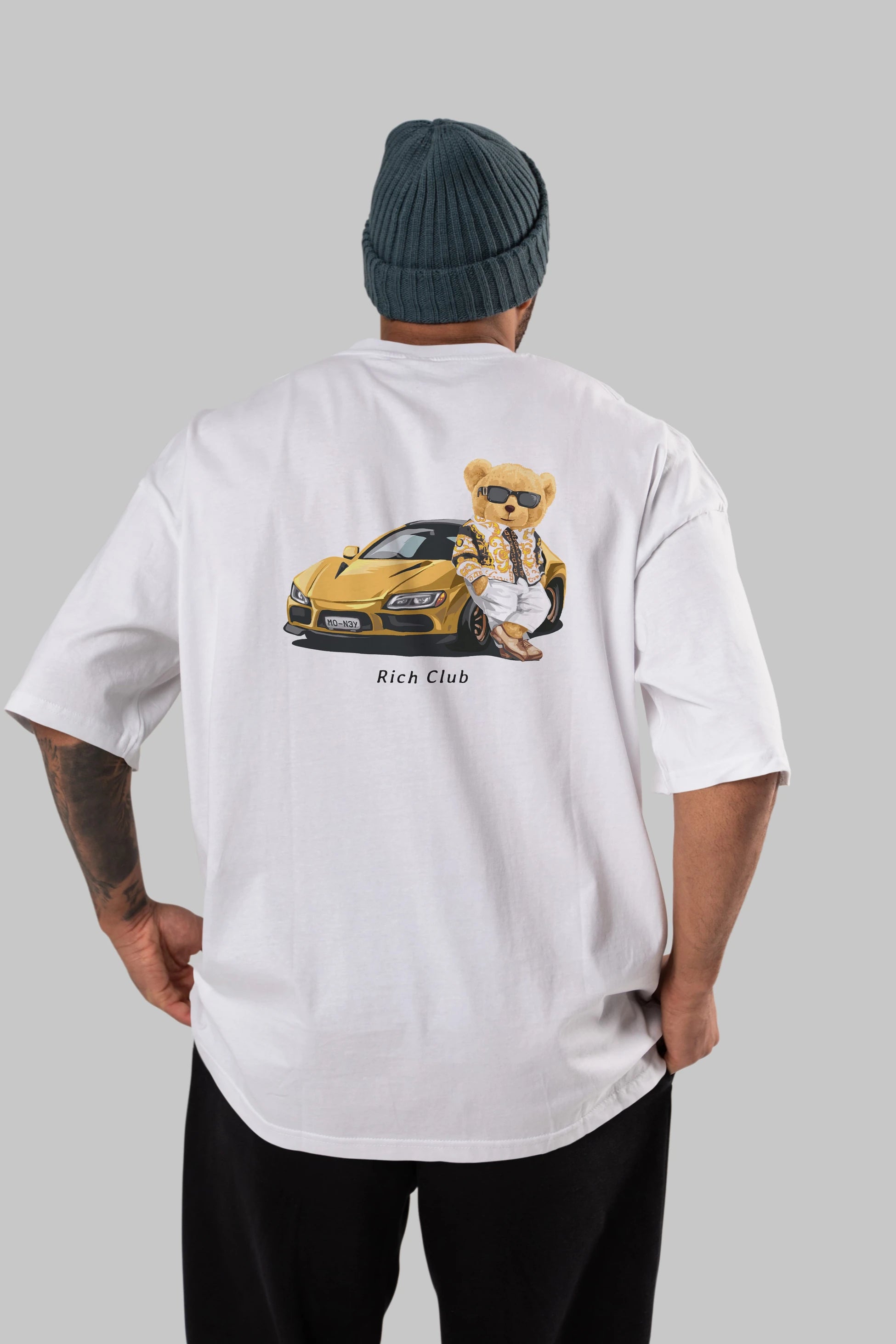Teddy Bear Rich Club Arka Baskılı Oversize t-shirt Erkek Kadın Unisex %100 Pamuk