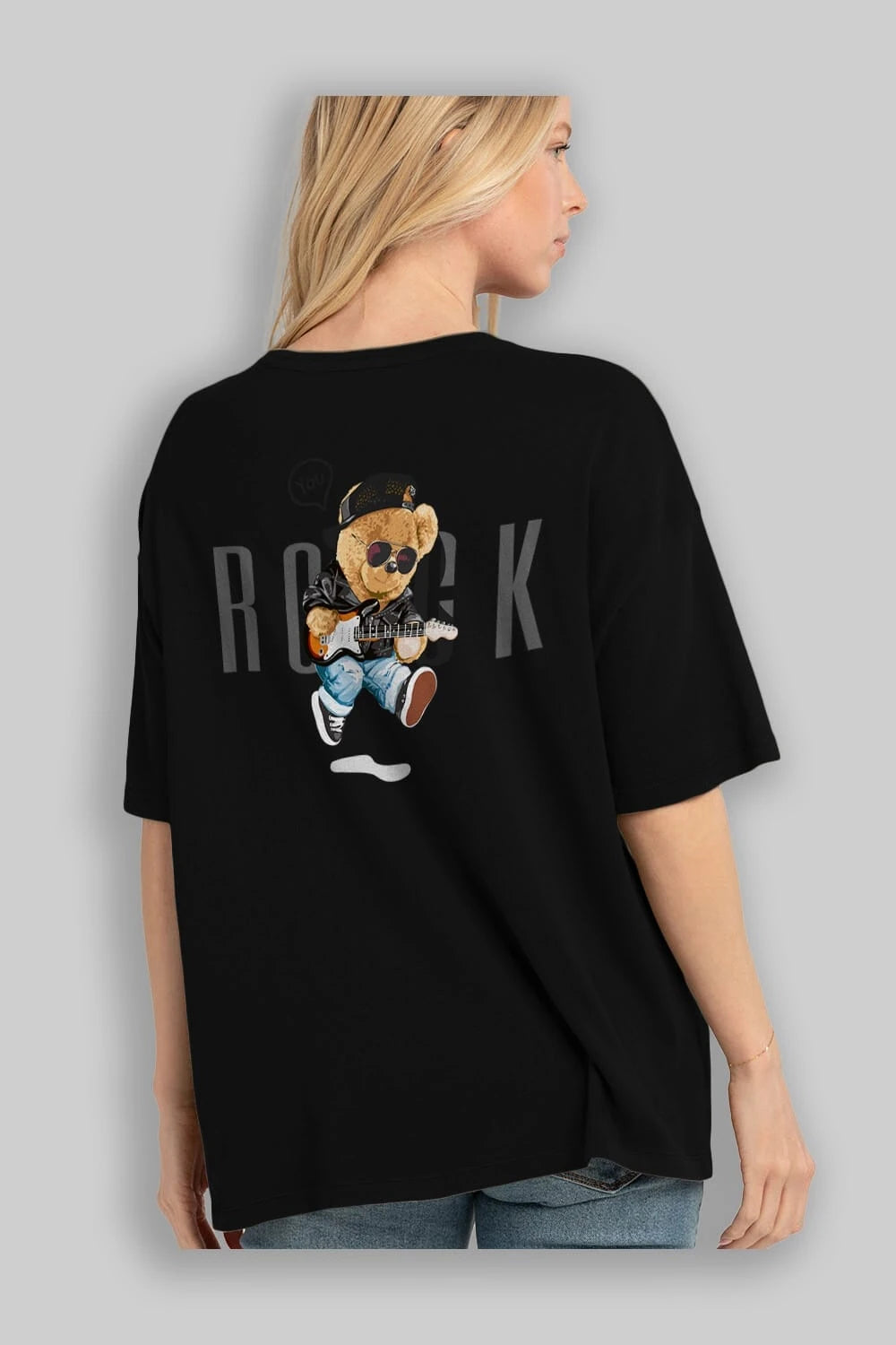 Teddy Bear Rock Arka Baskılı Oversize t-shirt Erkek Kadın Unisex %100 Pamuk