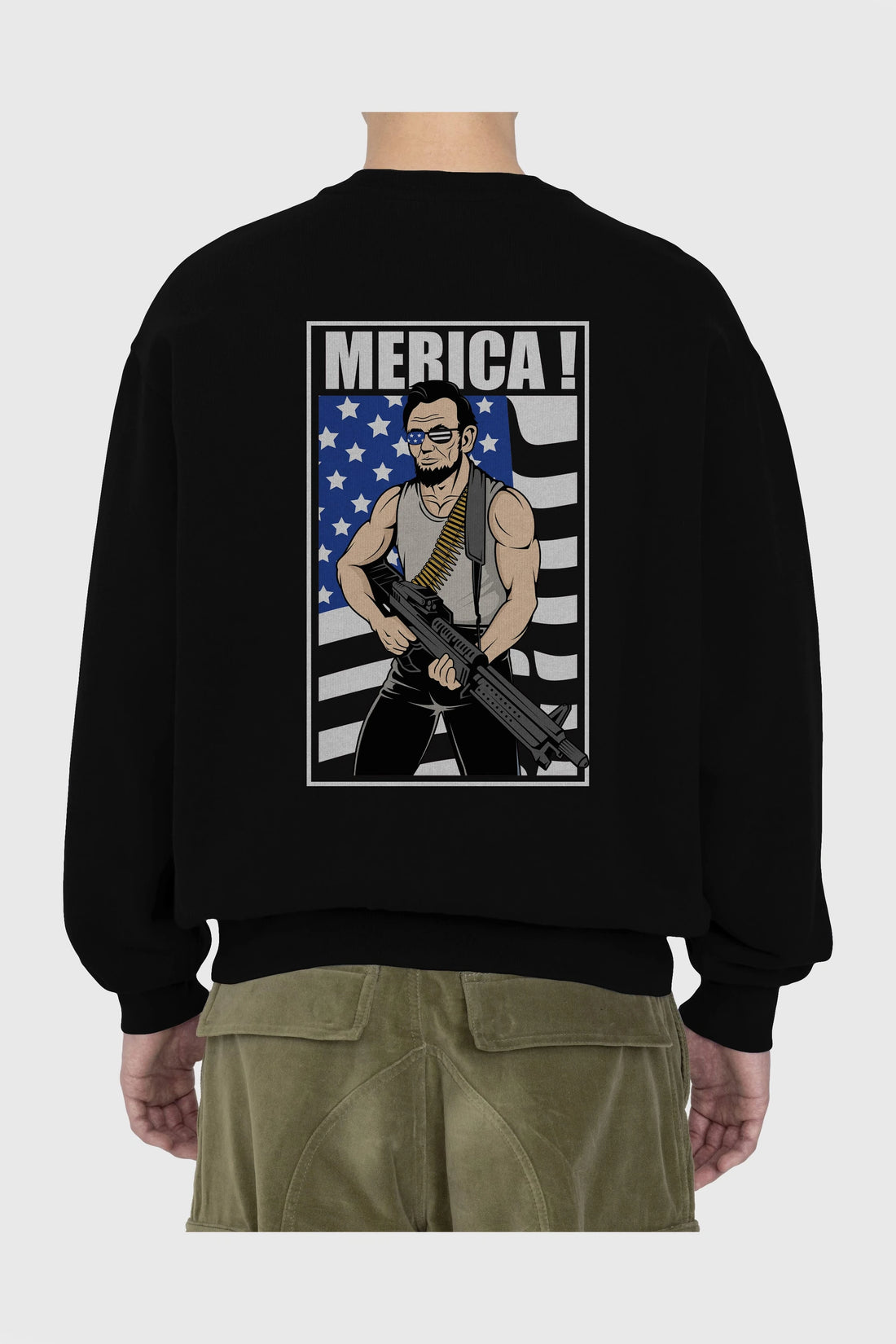 Lincoln Rambo Arka Baskılı Oversize Sweatshirt Erkek Kadın Unisex