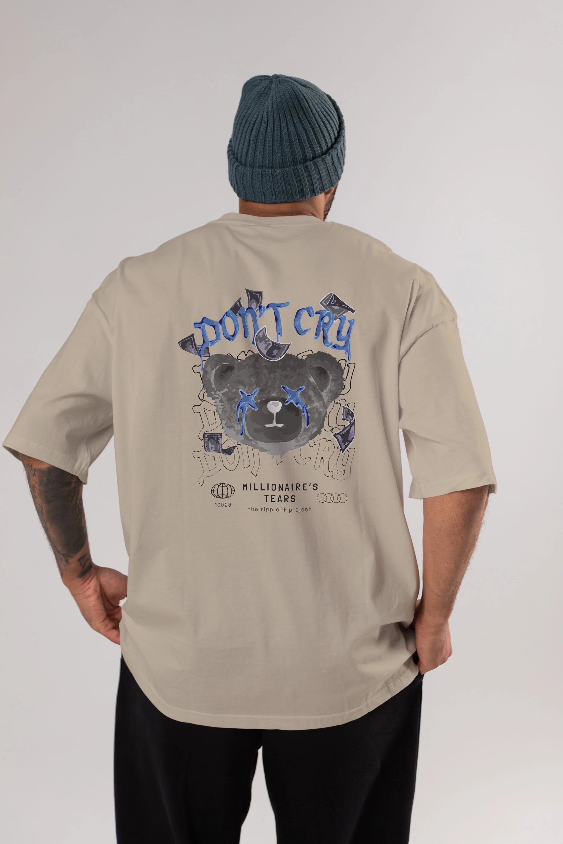 Dont Cry Bear Arka Baskılı Oversize t-shirt Erkek Kadın Unisex
