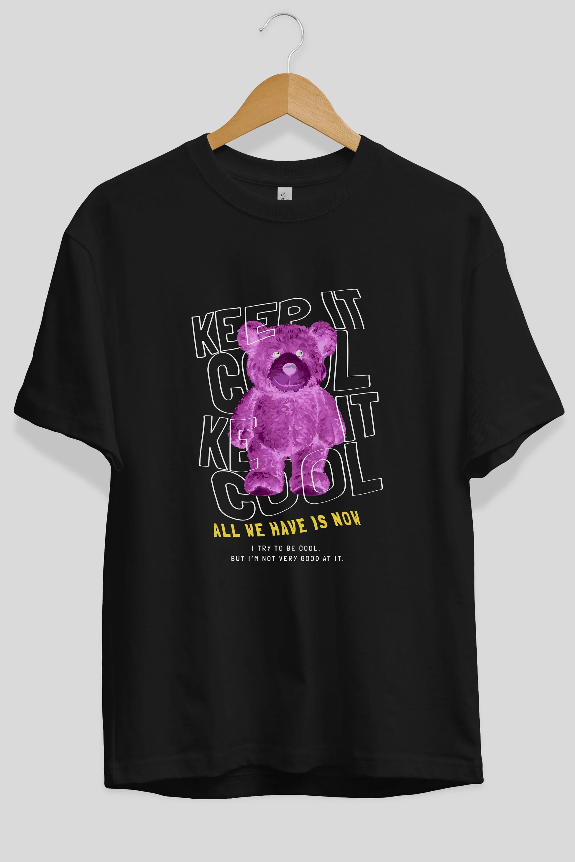 Keep it Cool Bear Ön Baskılı Oversize t-shirt Erkek Kadın Unisex
