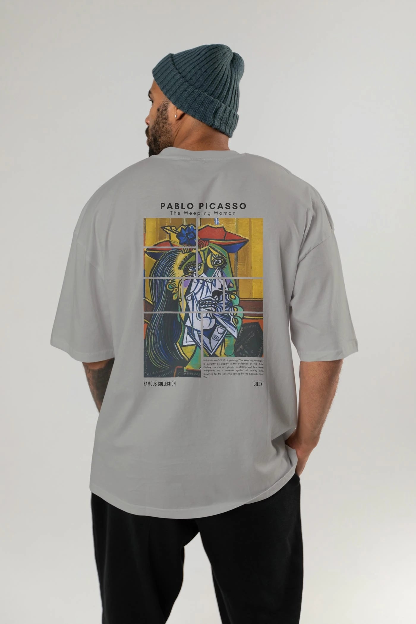 Pablo Picasso Arka Baskılı Oversize t-shirt Erkek Kadın Bisiklet Yaka Pamuk tişort