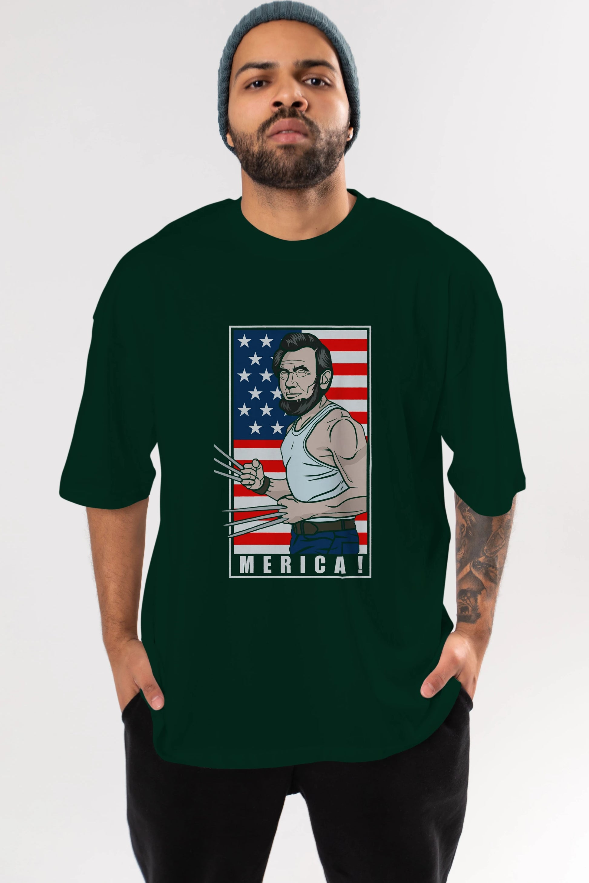 Wolverlincoln Ön Baskılı Oversize t-shirt Erkek Kadın Unisex %100 Pamuk tişort