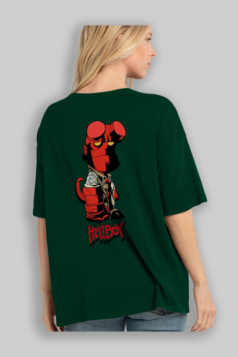 Hellboy (1) Arka Baskılı Oversize t-shirt Erkek Kadın Unisex %100 Pamuk Bisiklet Yaka tişort
