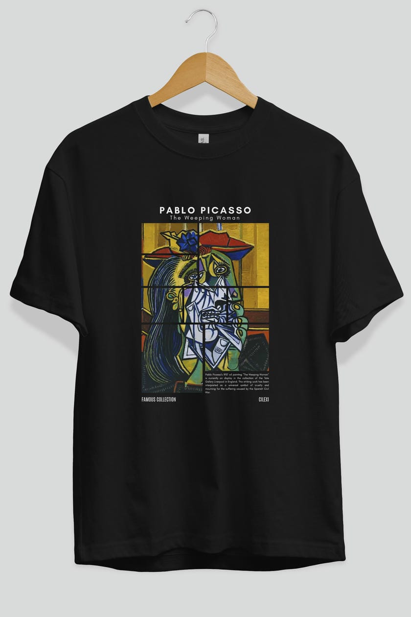 Pablo Picasso ön Baskılı Oversize t-shirt Erkek Kadın Bisiklet Yaka Pamuk tişort