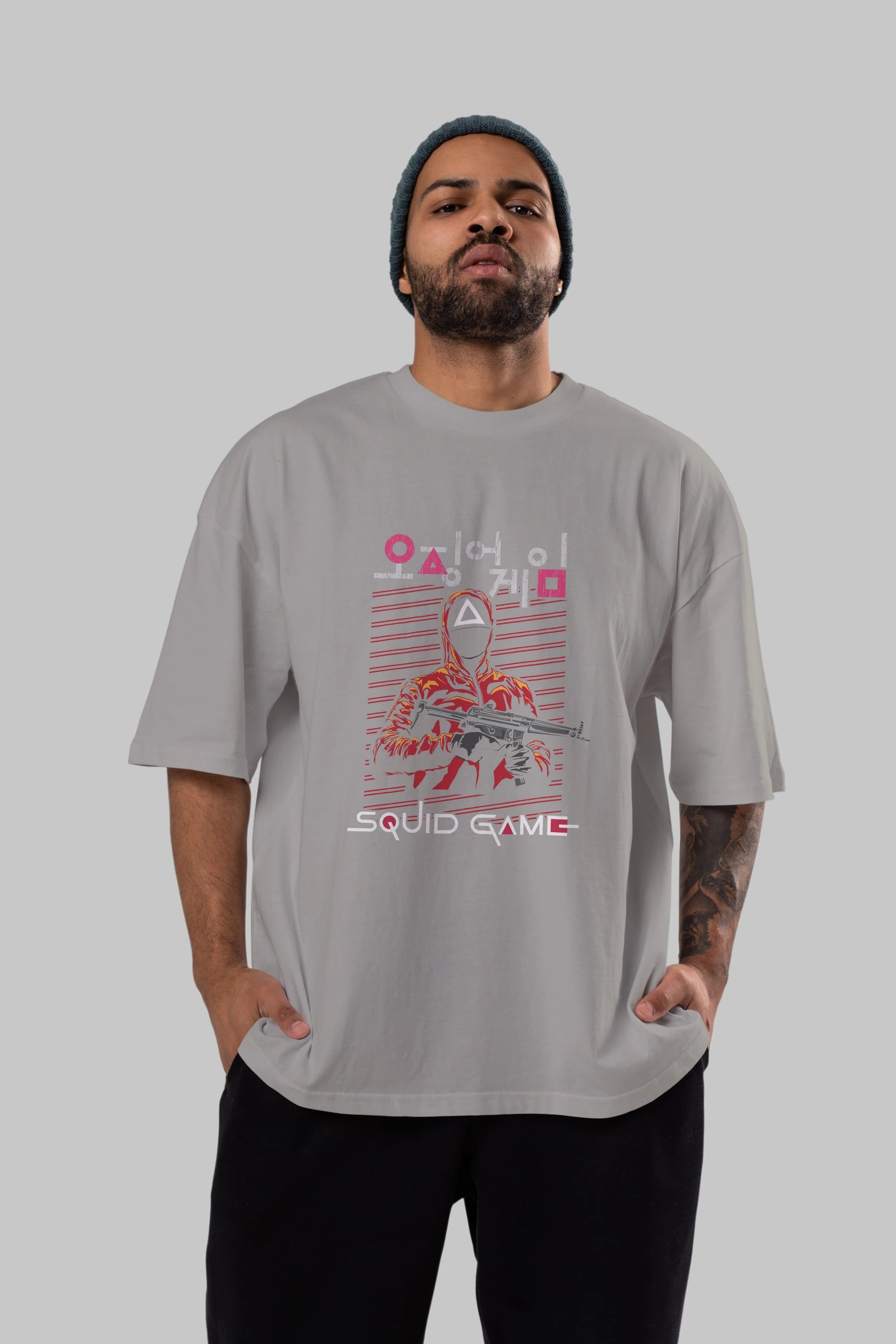Squid Game (2) Ön Baskılı Oversize t-shirt Erkek Kadın Unisex %100 Pamuk Bisiklet Yaka tişort