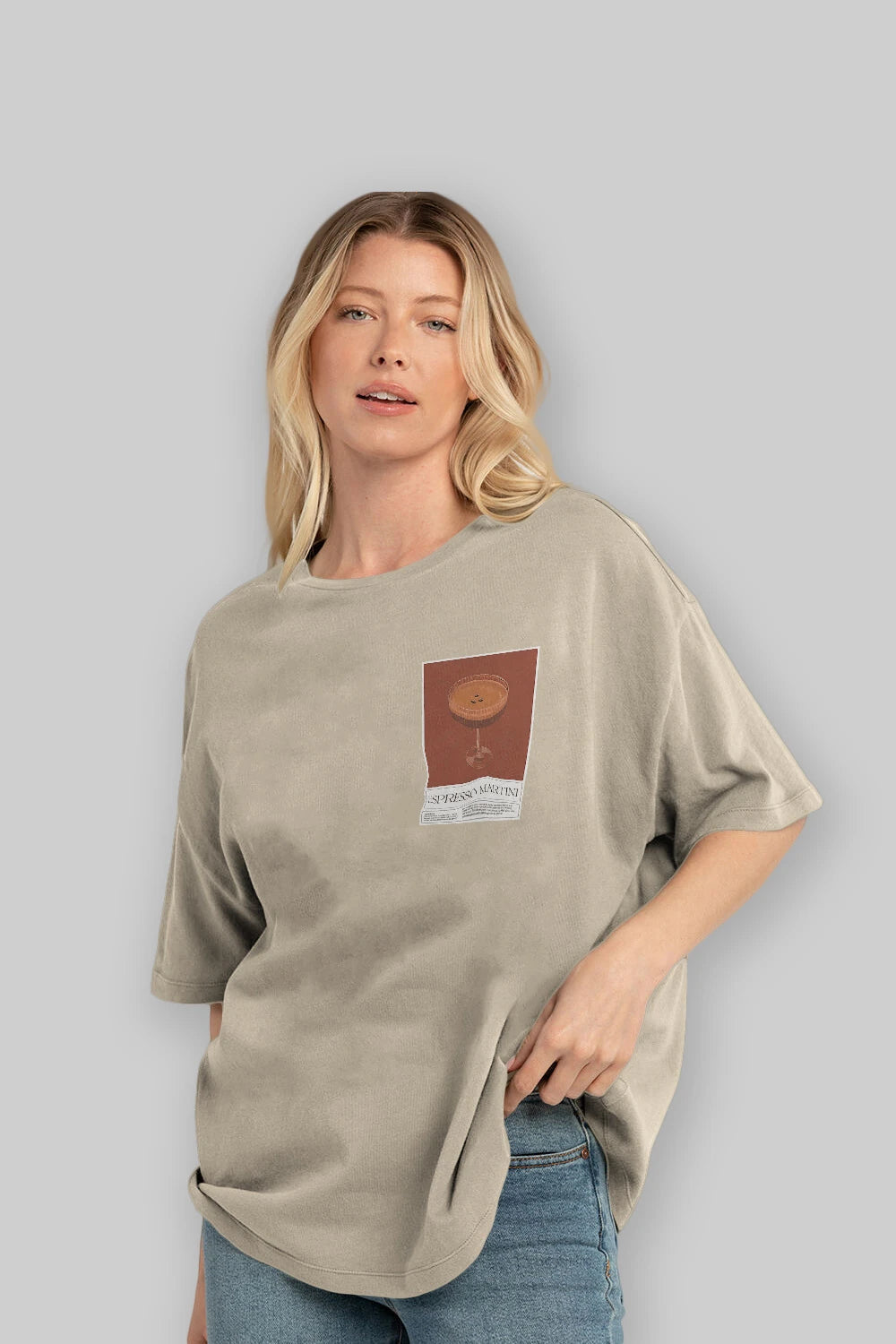 Espresso Martini Ön Sol Baskılı Oversize t-shirt Erkek Kadın Unisex %100 Pamuk Bisiklet Yaka tişort