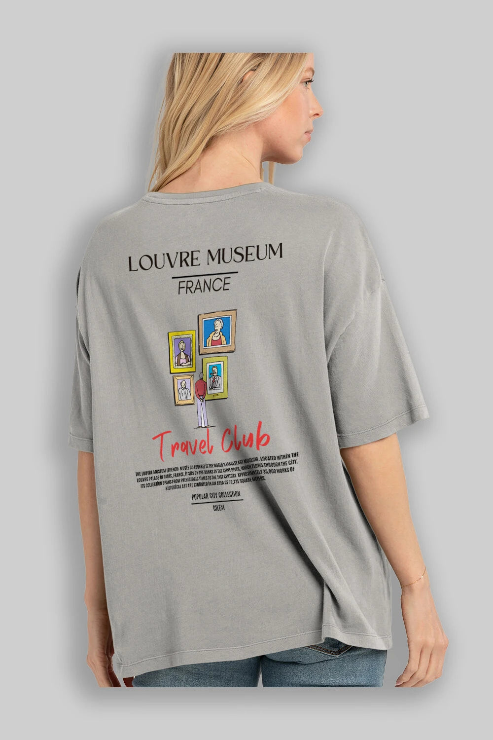 Louvre Museum France Arka Baskılı Oversize t-shirt Erkek Kadın Pamuk Bisiklet Yaka tişort