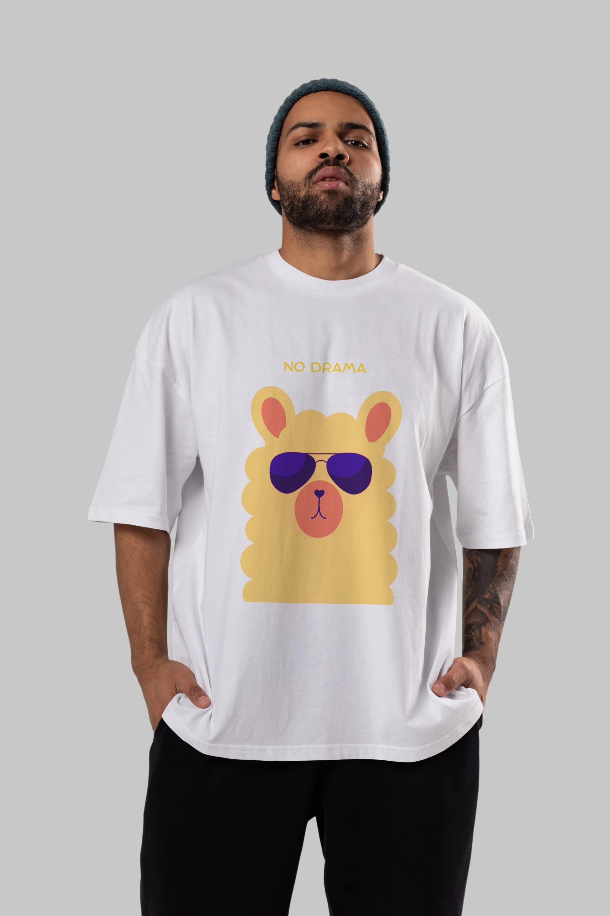 No Drama Yazılı Lama Ön Baskılı Oversize t-shirt Erkek Kadın Unisex