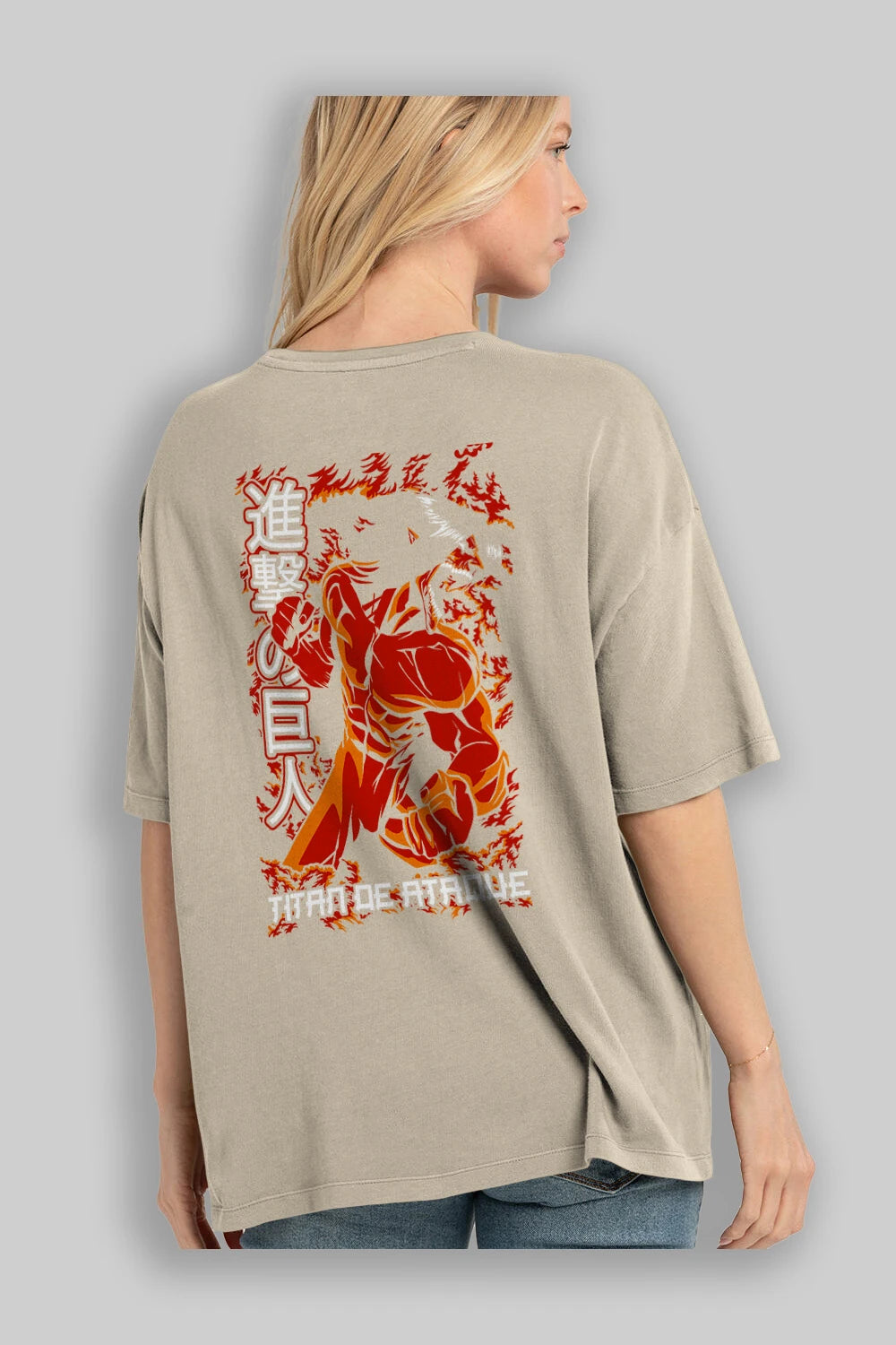 Eren Yeager Anime Arka Baskılı Oversize t-shirt Erkek Kadın Unisex %100 pamuk tişort
