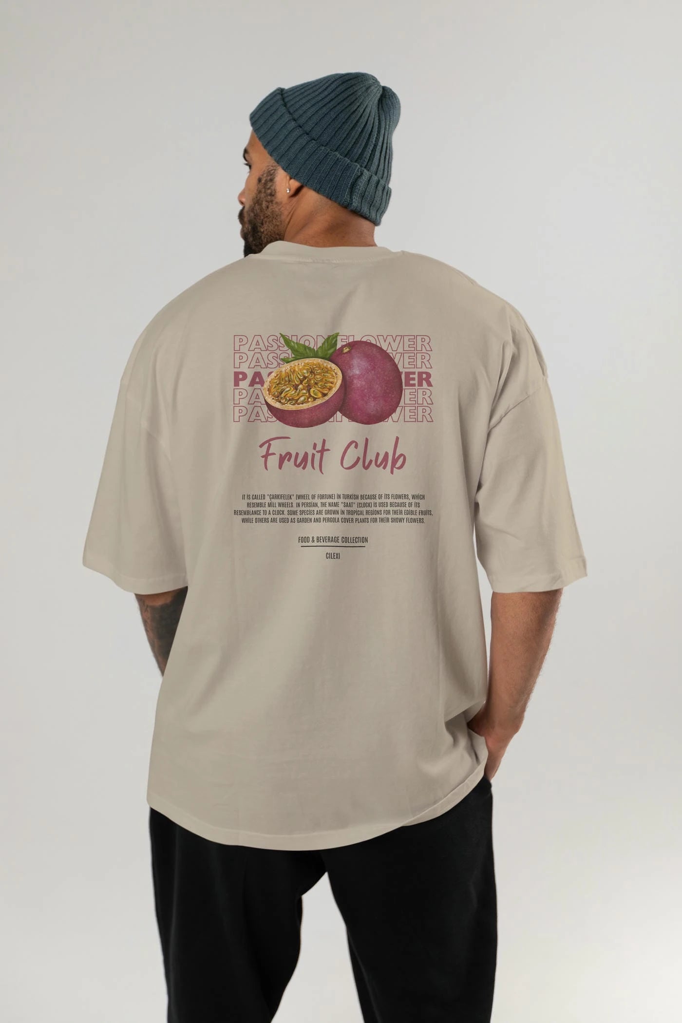 Passionflower Arka Baskılı Oversize t-shirt Erkek Kadın Pamuk Bisiklet Yaka tişort