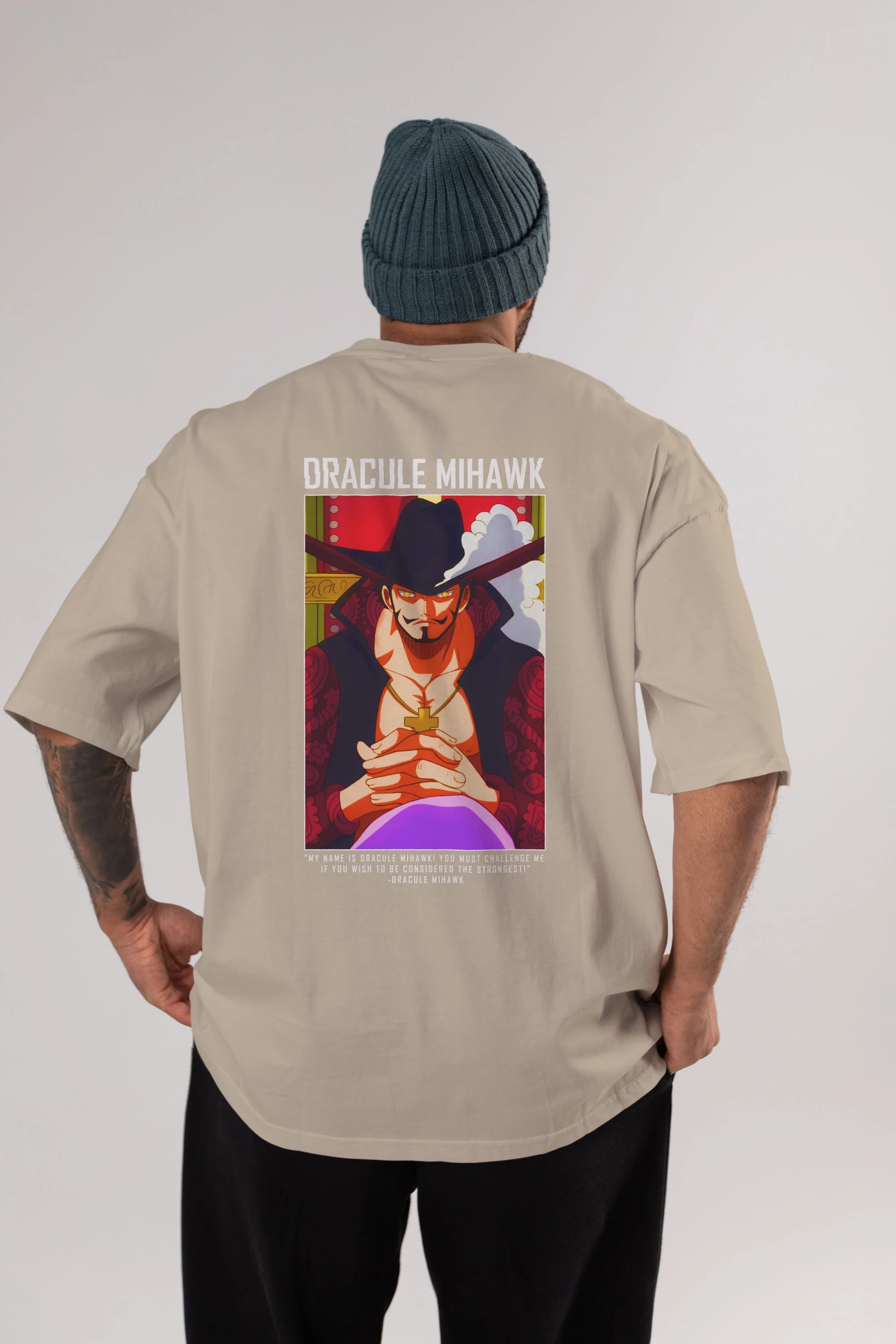 Dracule Mihawk Anime Arka Baskılı Oversize t-shirt Erkek Kadın Unisex %100 pamuk tişort