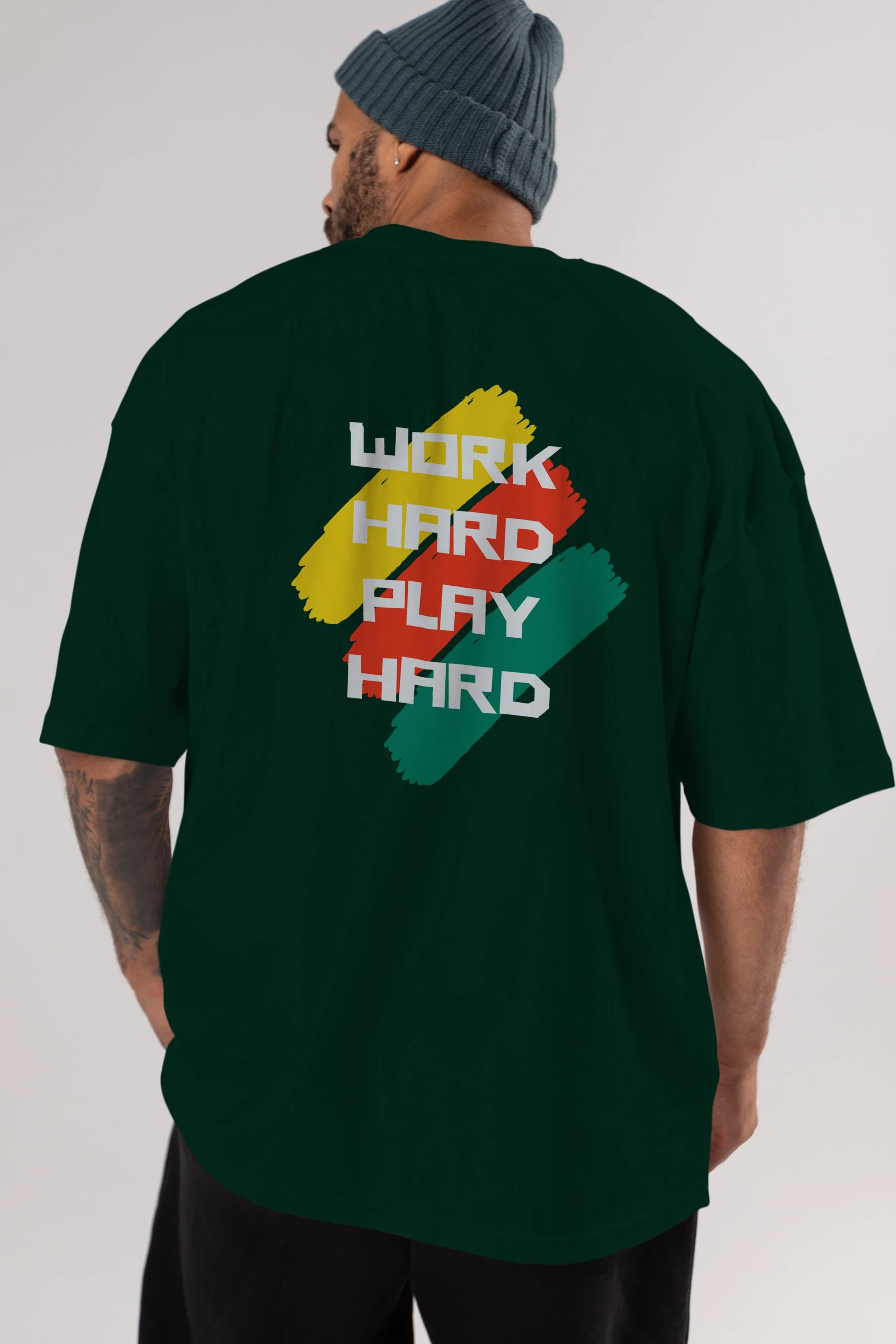 Work Hard Play Hard 2 Arka Baskılı Oversize t-shirt Erkek Kadın Unisex