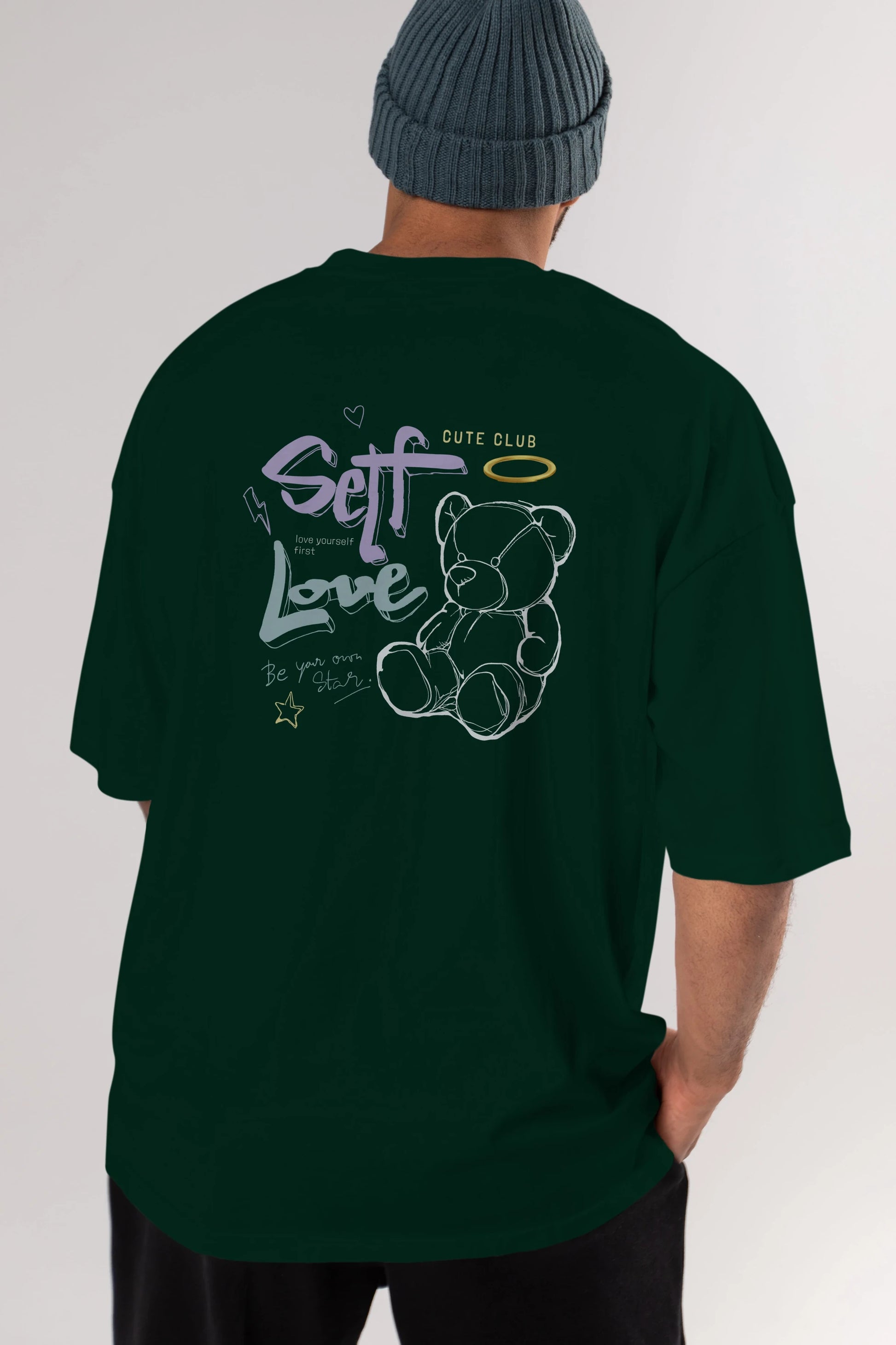 Self Love Bear Arka Baskılı Oversize t-shirt Erkek Kadın Unisex