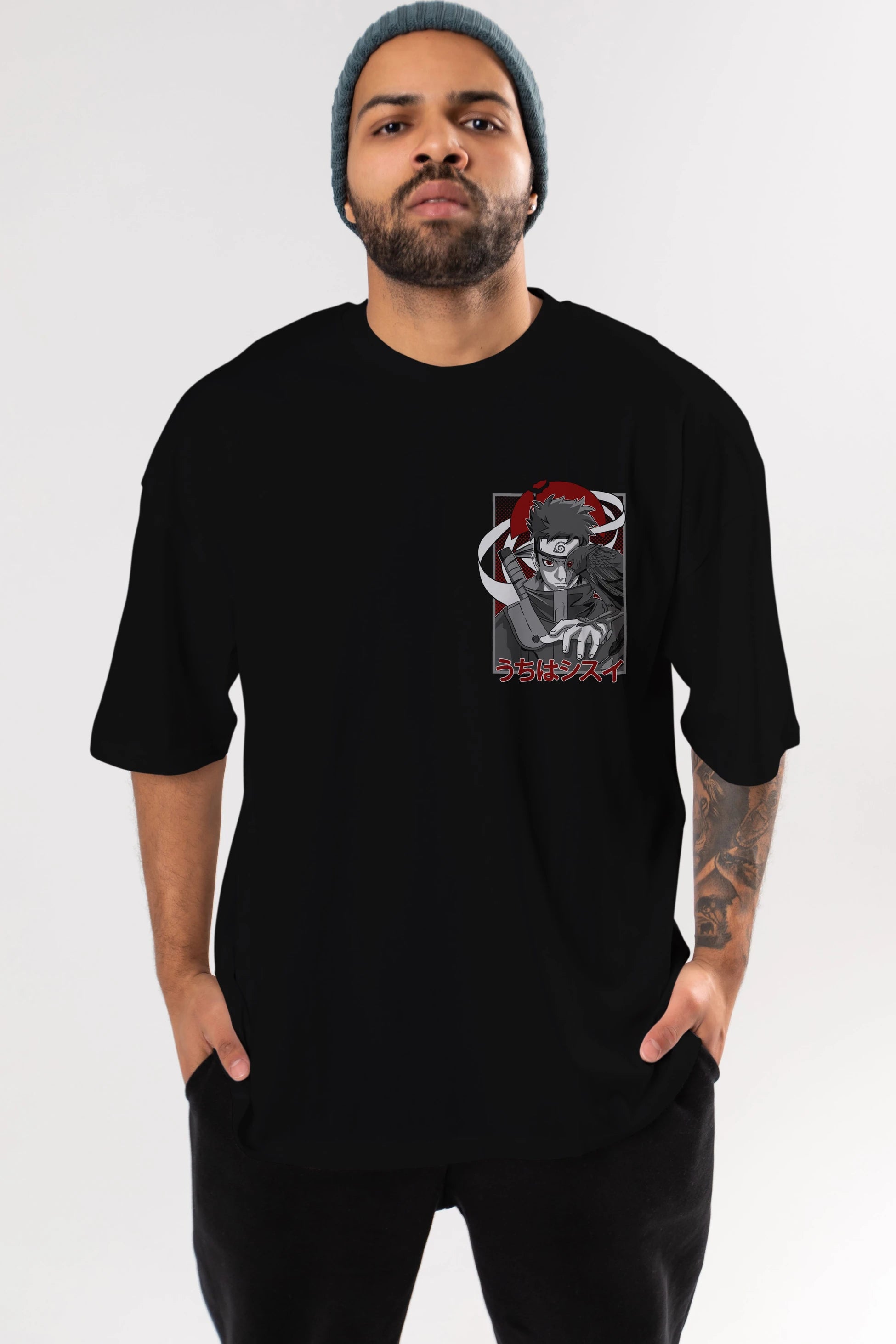 SHISUI UCHIHA NARUTO Ön Sol Baskılı Oversize t-shirt Erkek Kadın Unisex %100 Pamuk Bisiklet Yaka tişort