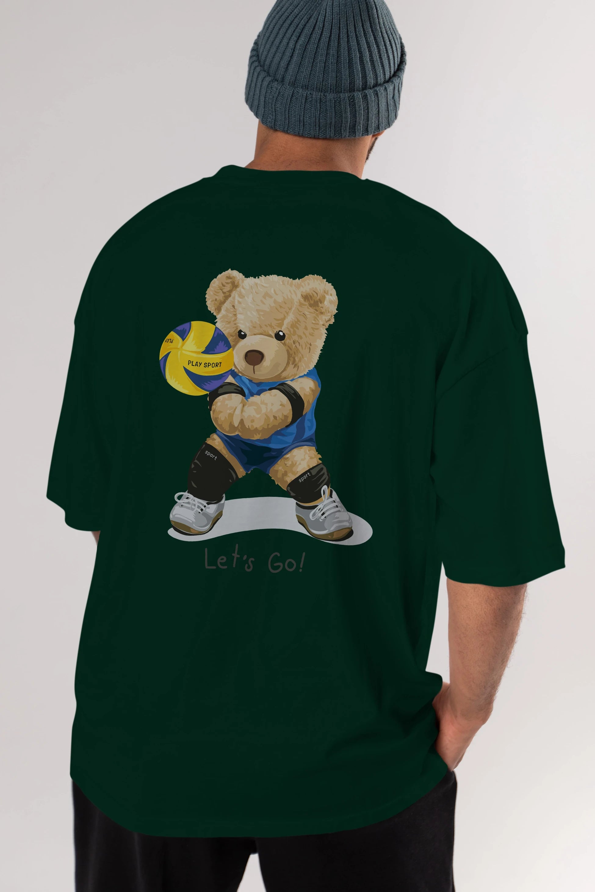 Teddy Bear Lets Go Arka Baskılı Oversize t-shirt Erkek Kadın Unisex %100 Pamuk