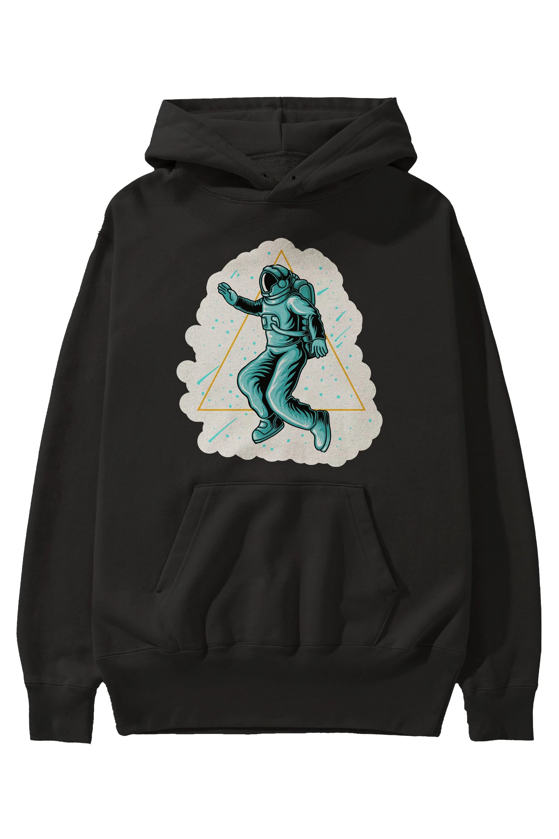 Astronaut Starry Triangle Sticker Ön Baskılı Hoodie Oversize Kapüşonlu Sweatshirt Erkek Kadın Unisex