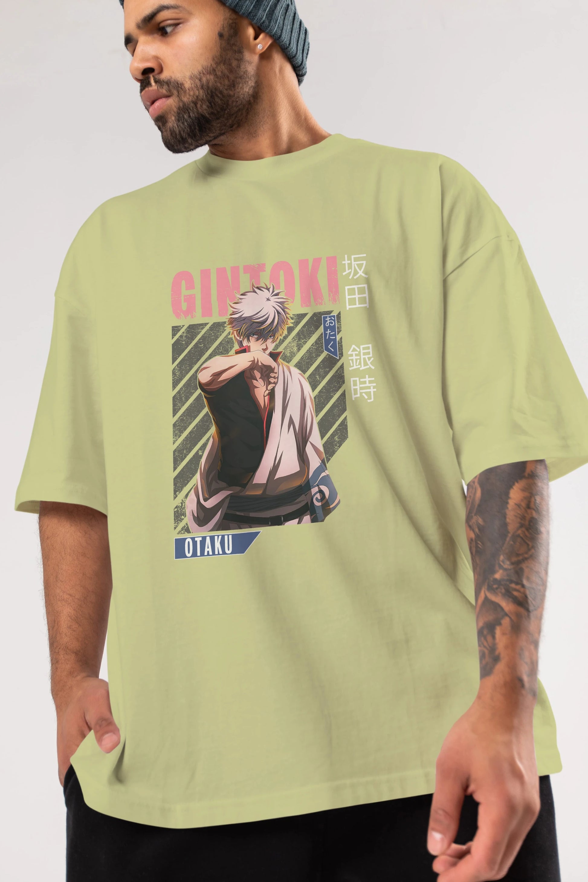 Gintoki Sakata Anime Ön Baskılı Oversize t-shirt %100 pamuk Erkek Kadın Unisex