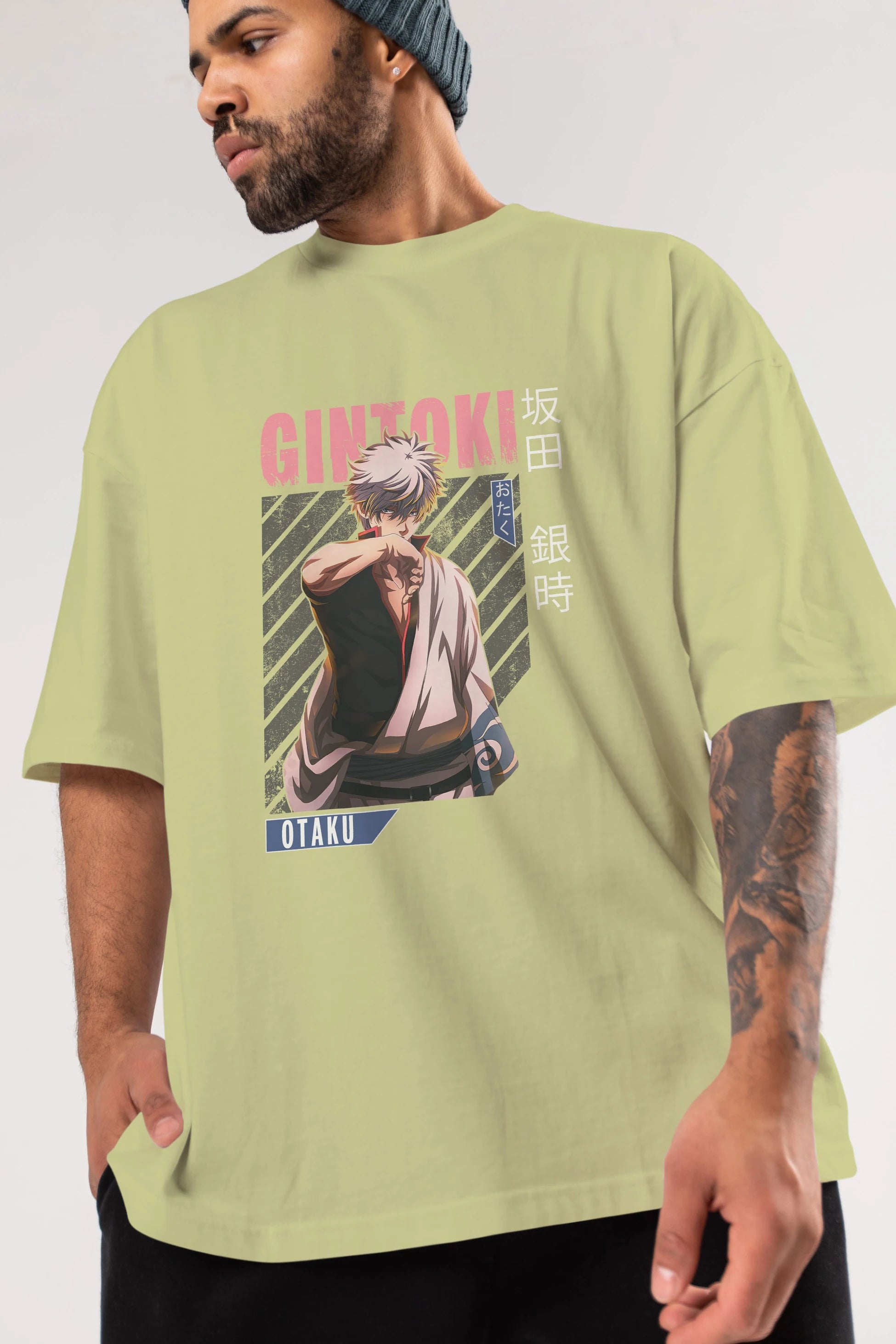 Gintoki Sakata Anime Ön Baskılı Oversize t-shirt %100 pamuk Erkek Kadın Unisex