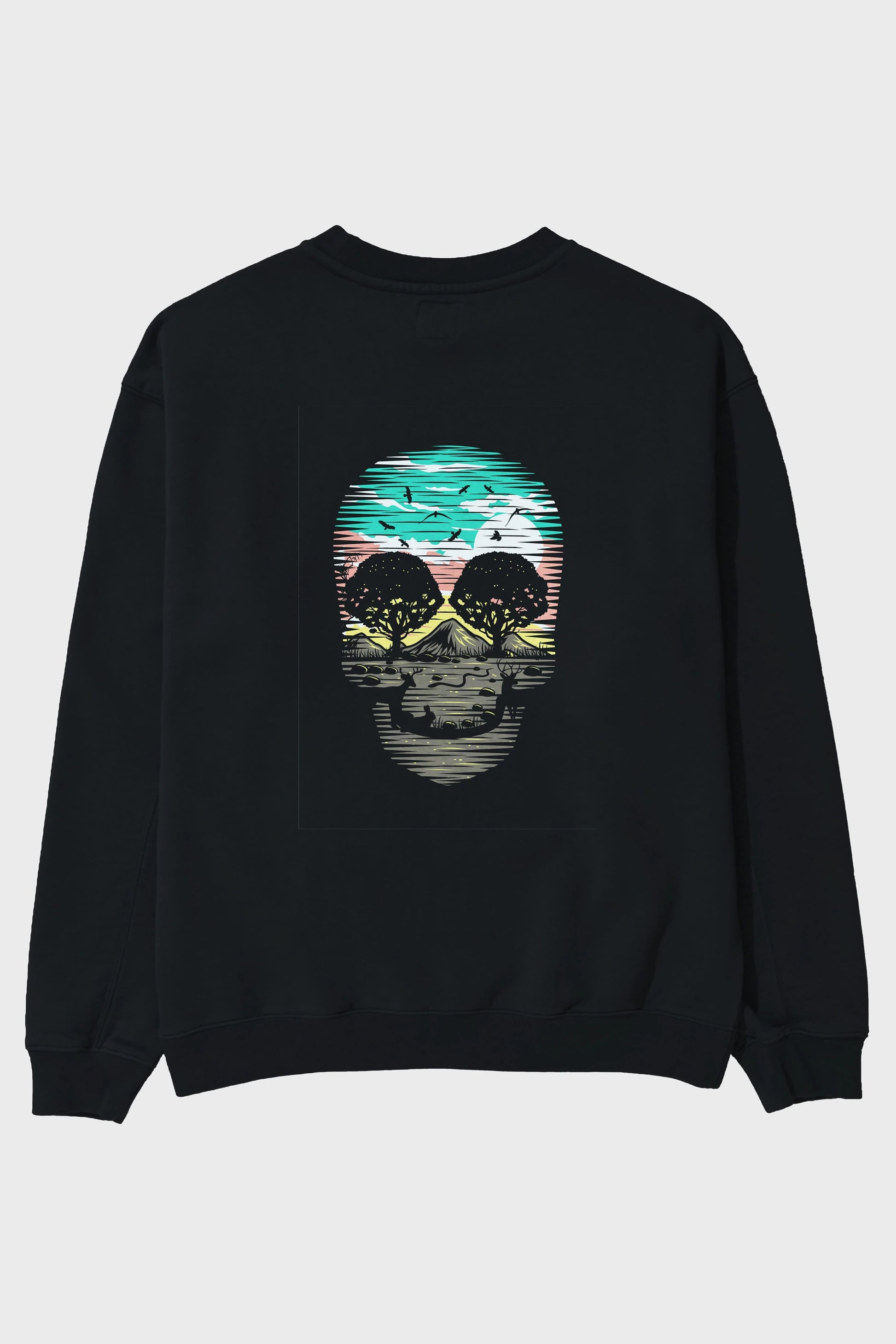 Skull Nature Arka Baskılı Oversize Sweatshirt Erkek Kadın Unisex