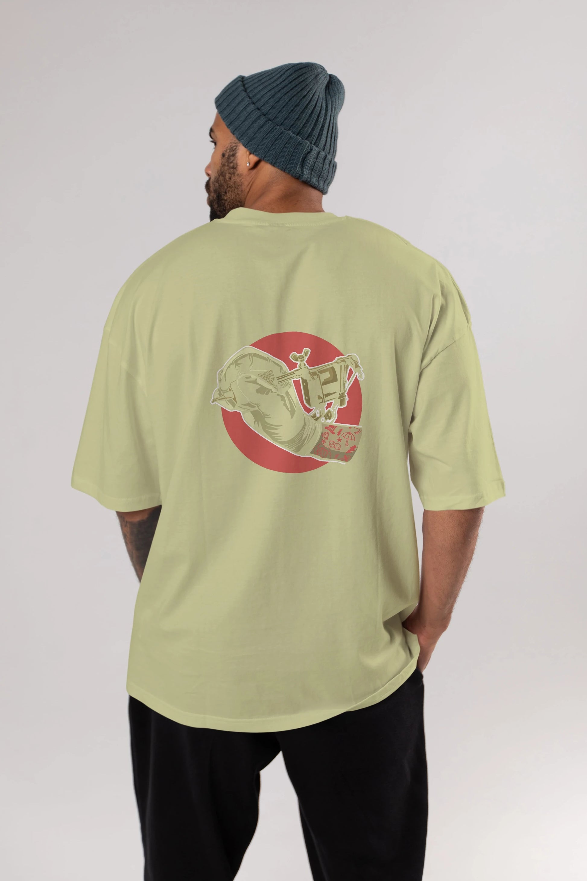 Tattoo Machine ] Arka Baskılı Oversize t-shirt Erkek Kadın Unisex %100 Pamuk
