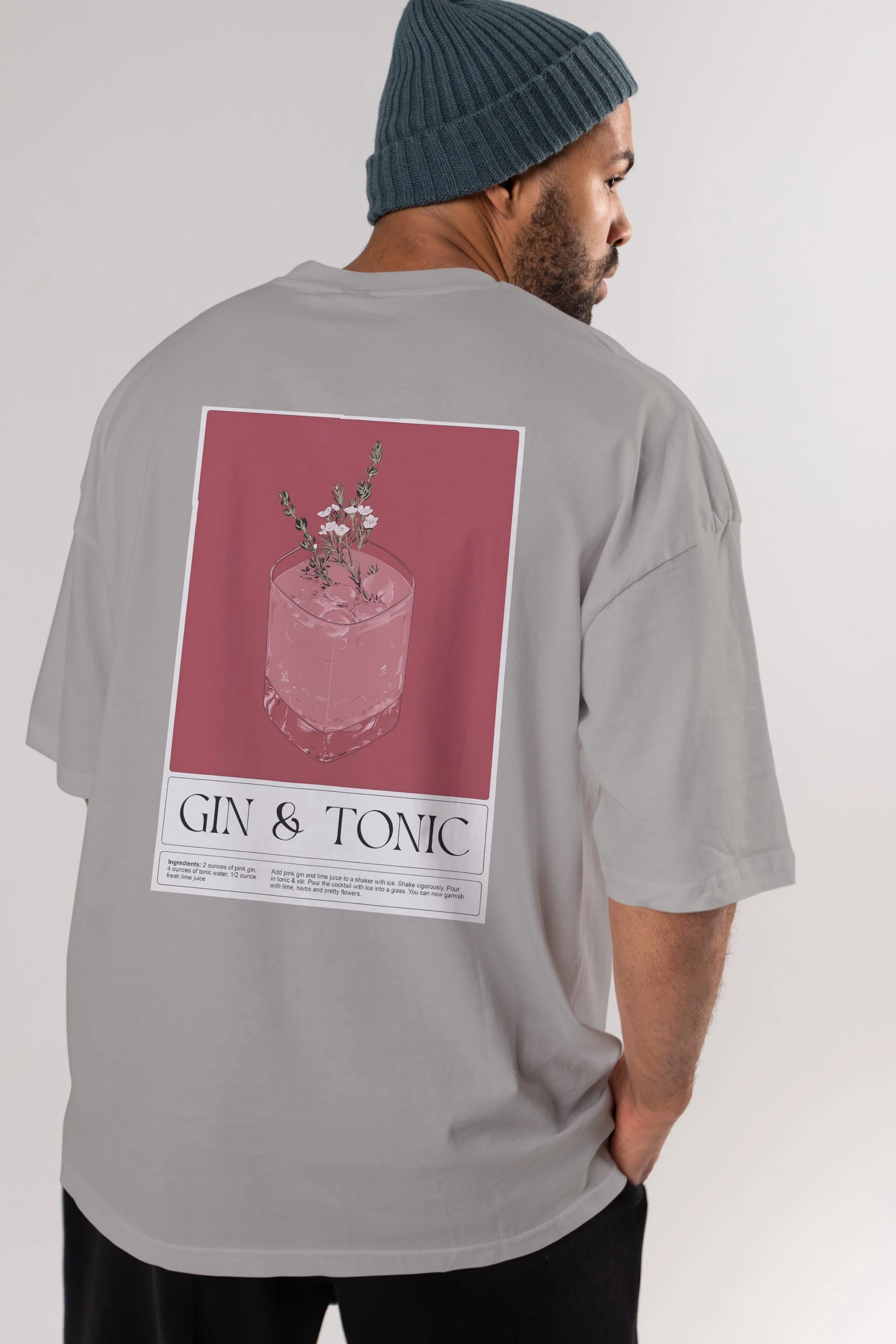Gin Tonic 4 Arka Baskılı Oversize t-shirt Erkek Kadın Unisex %100 Pamuk Bisiklet Yaka tişort