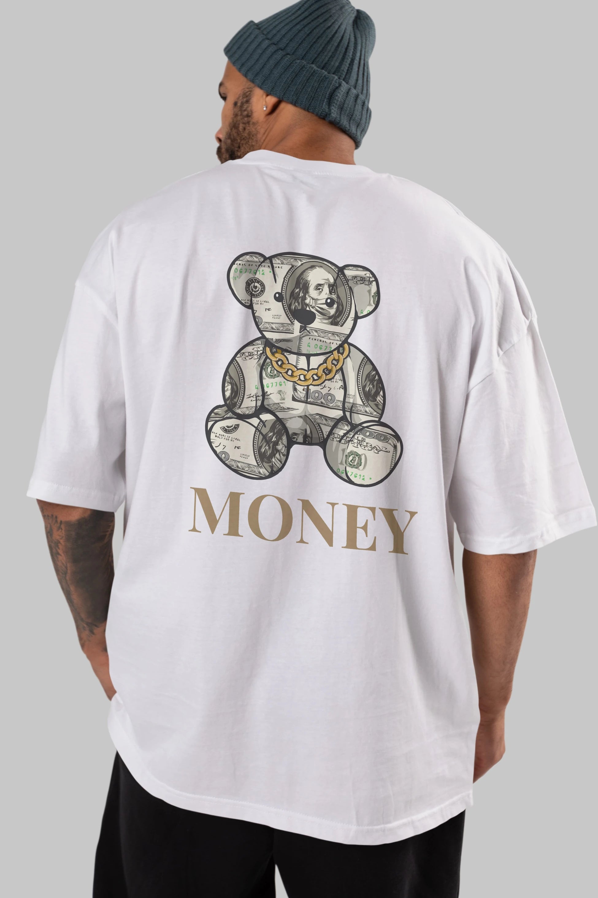 Teddy Bear Money Arka Baskılı Oversize t-shirt Erkek Kadın Unisex