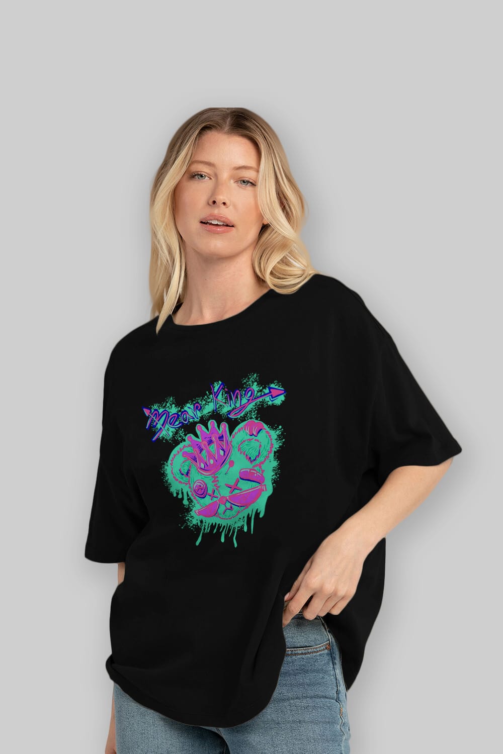 Bear King Ön Baskılı Oversize t-shirt Erkek Kadın Unisex
