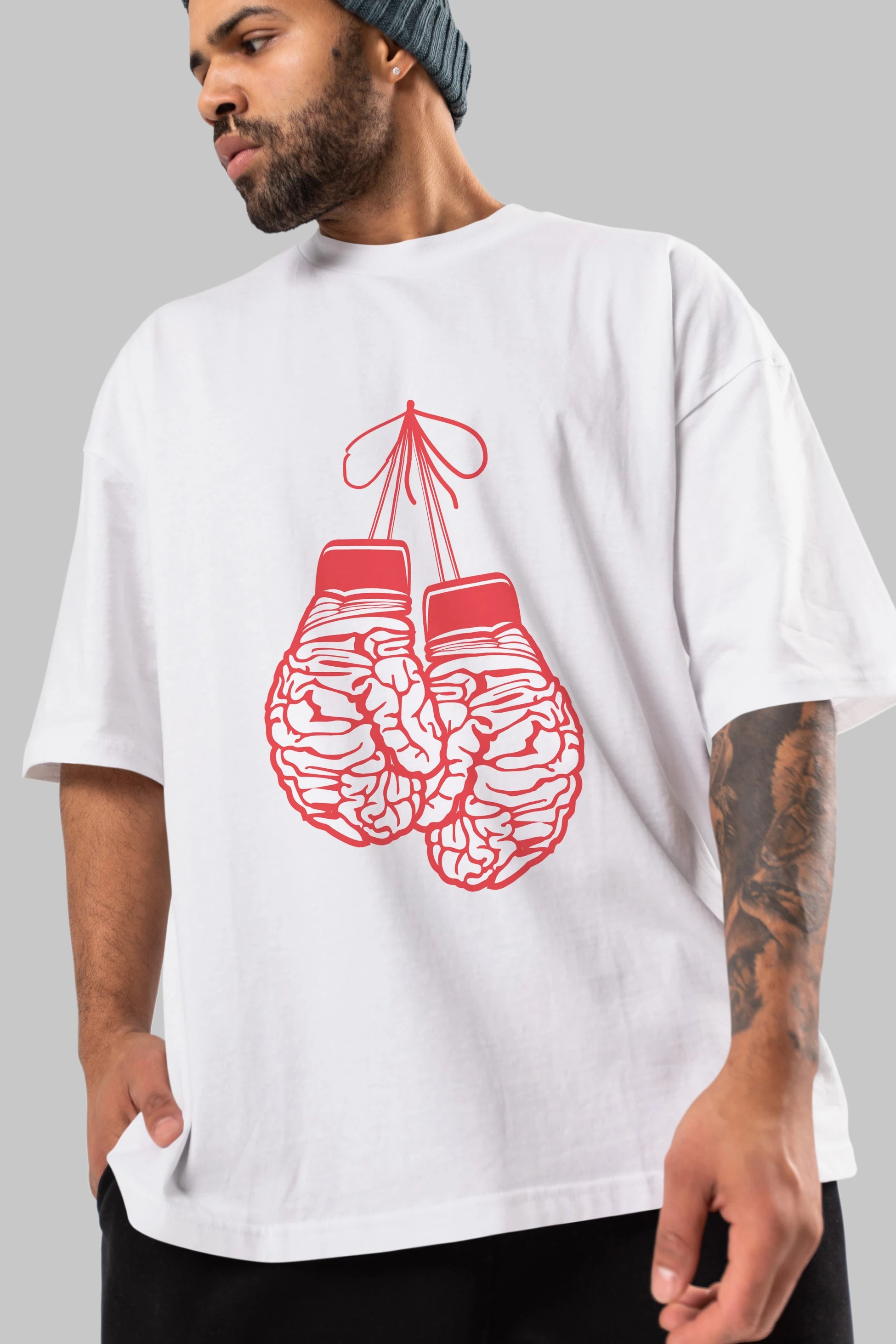 Brain Gloves Ön Baskılı Oversize t-shirt %100 pamuk Erkek Kadın Unisex