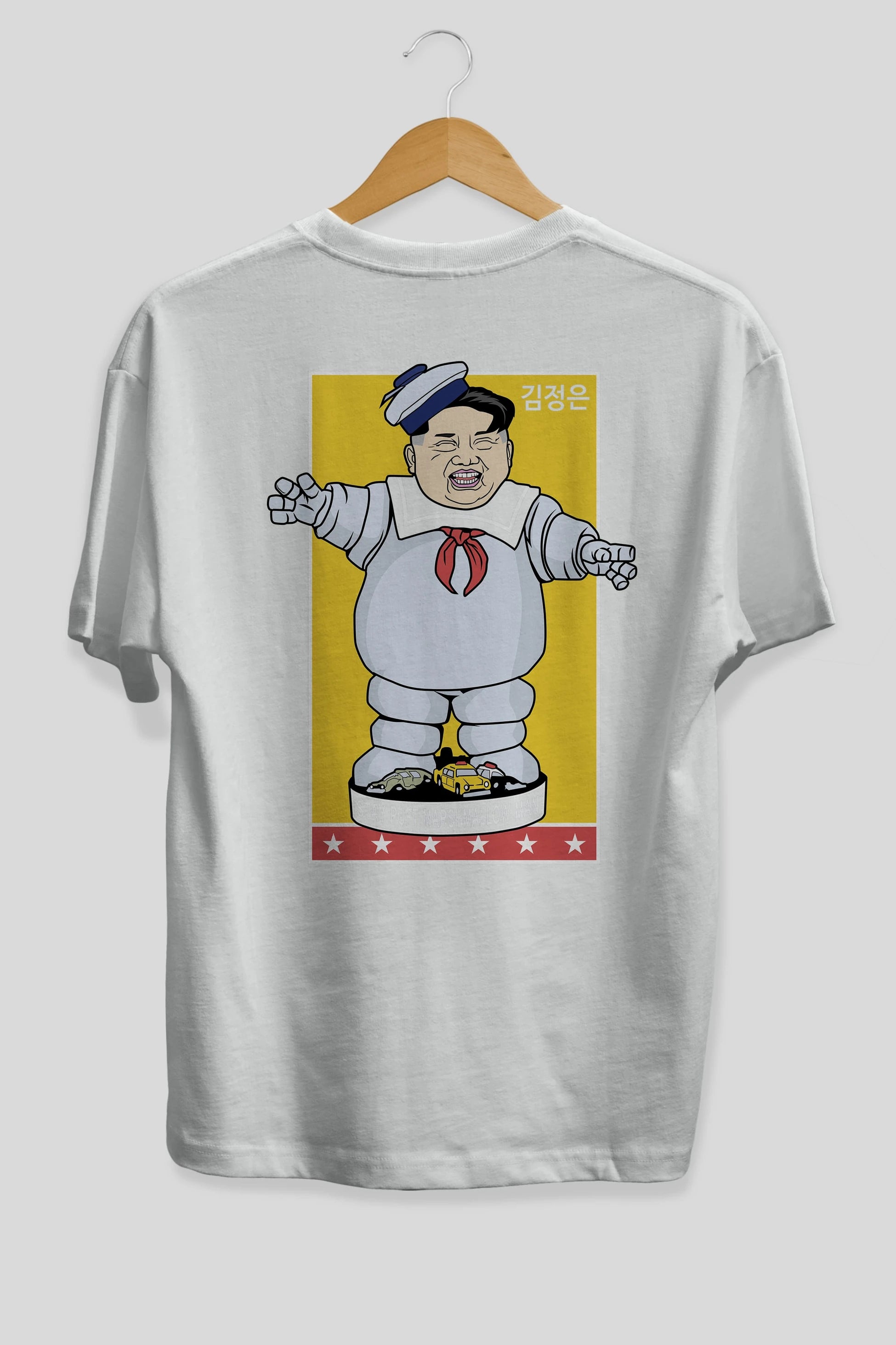 Stay Puft Jong Un Arka Baskılı Oversize t-shirt Erkek Kadın Unisex %100 Pamuk tişort