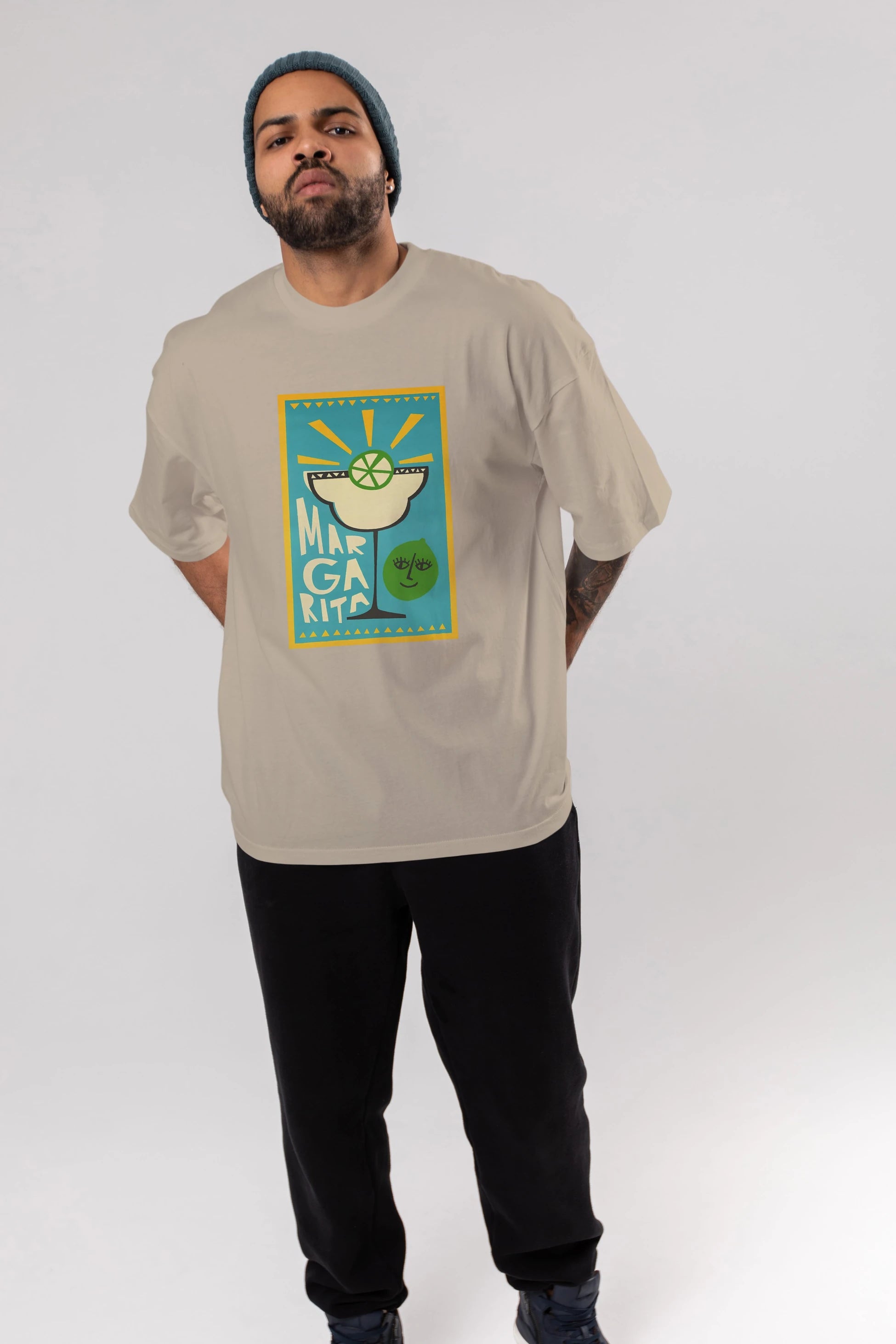 Margarita 4 Ön Baskılı Oversize t-shirt Erkek Kadın Unisex %100 Pamuk Bisiklet Yaka tişort