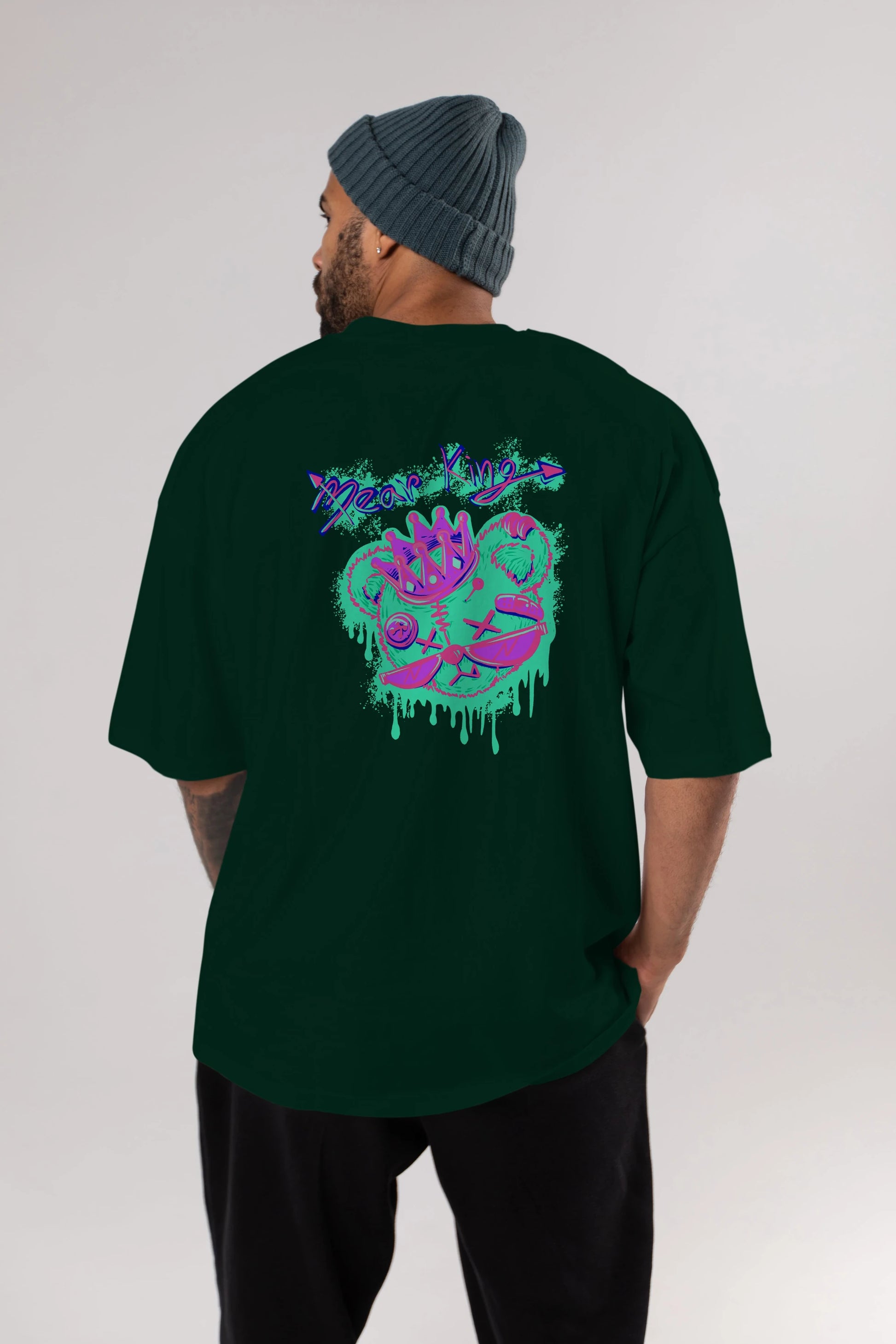 Bear King Arka Baskılı Oversize t-shirt Erkek Kadın Unisex