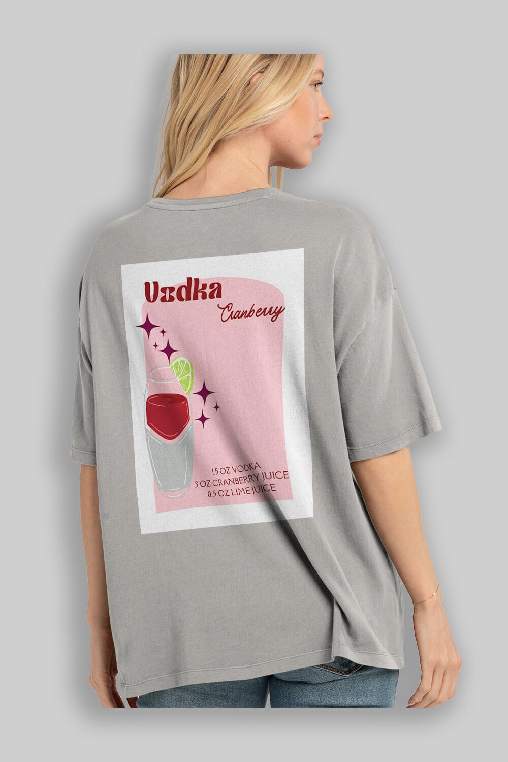 Vodka Cranberry 2 Arka Baskılı Oversize t-shirt Erkek Kadın Unisex %100 Pamuk Bisiklet Yaka tişort