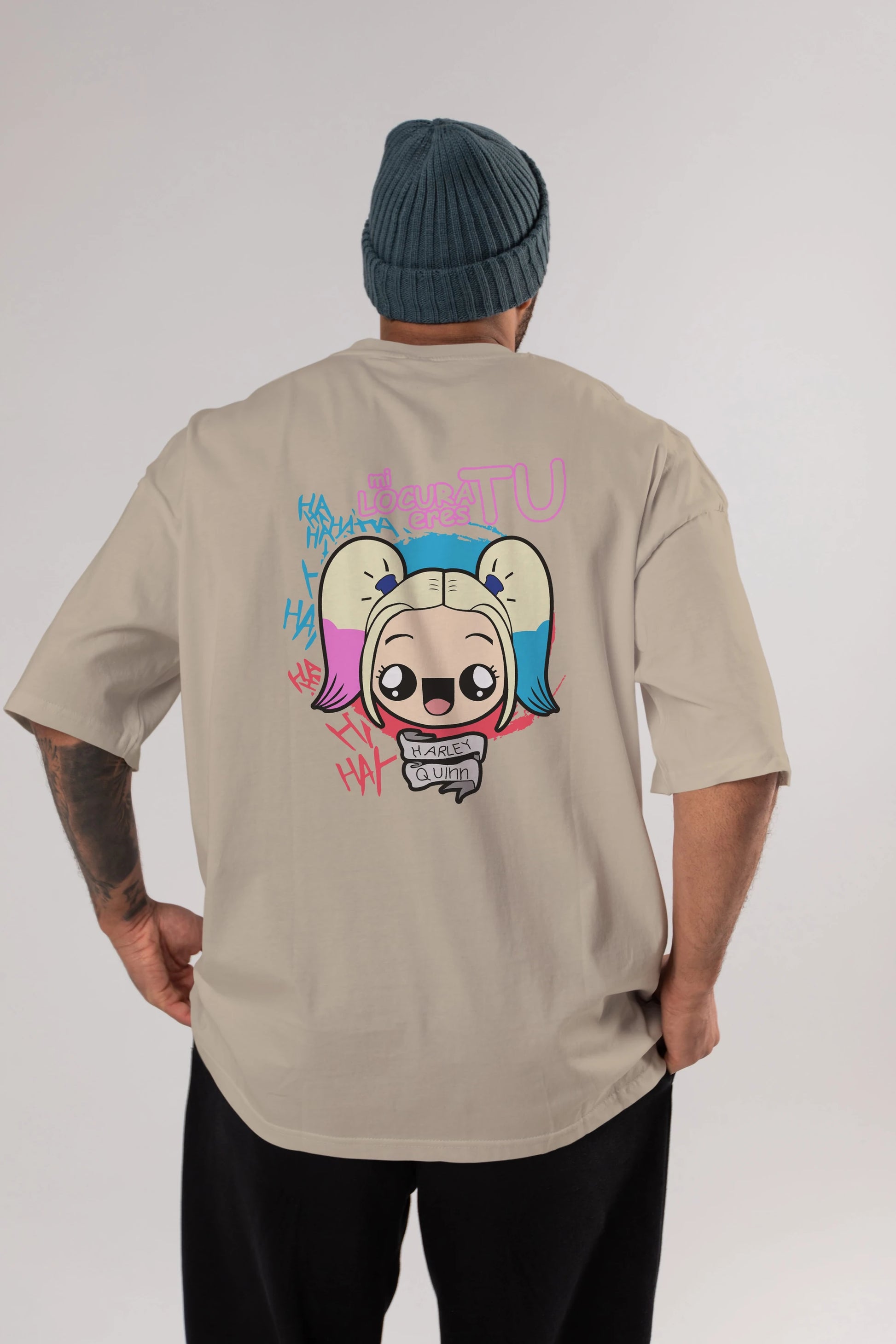 Harley Quinn Arka Baskılı Oversize t-shirt Erkek Kadın Unisex %100 Pamuk Bisiklet Yaka tişort