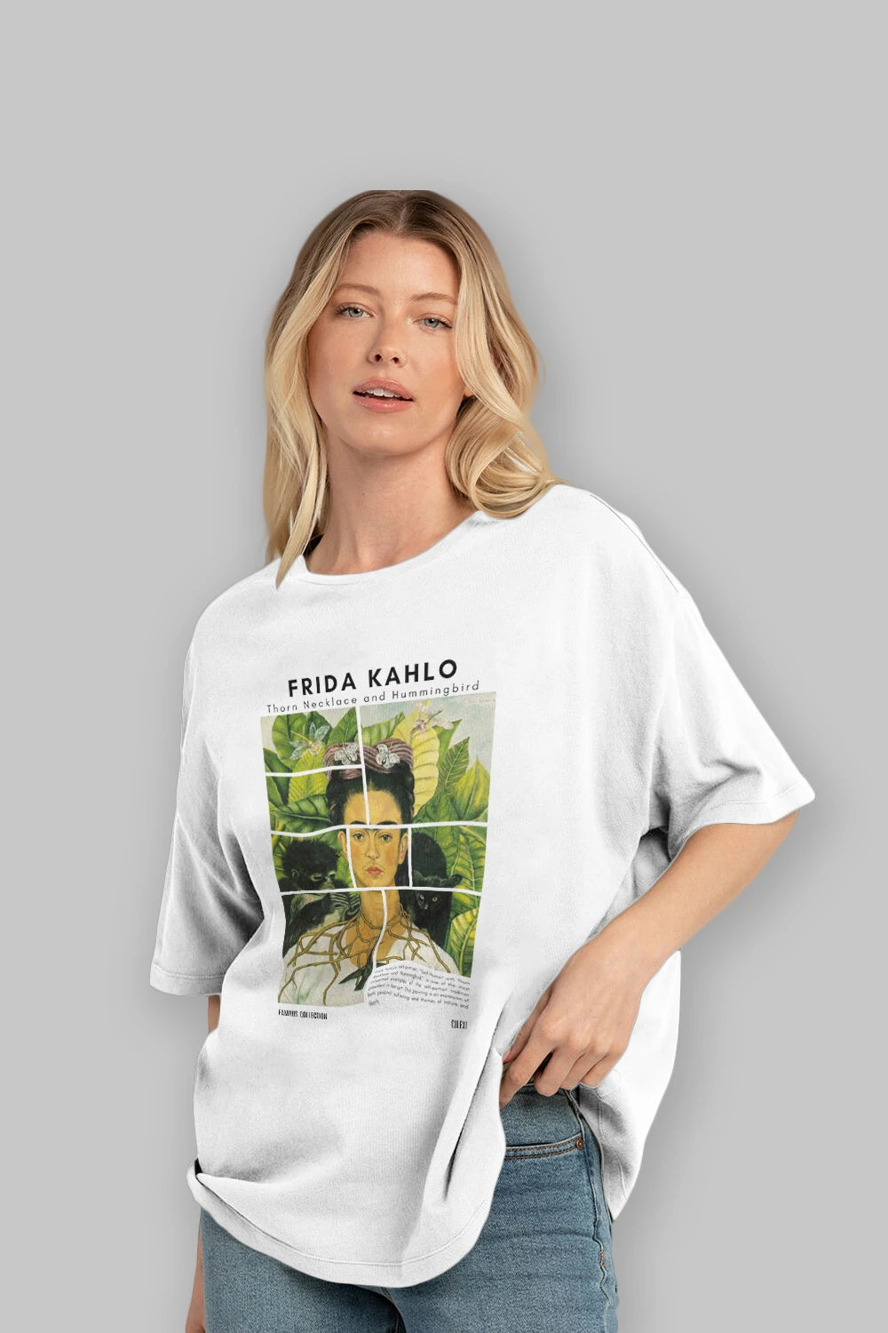 Frida Kahlo ön Baskılı Oversize t-shirt Erkek Kadın Bisiklet Yaka Pamuk tişort