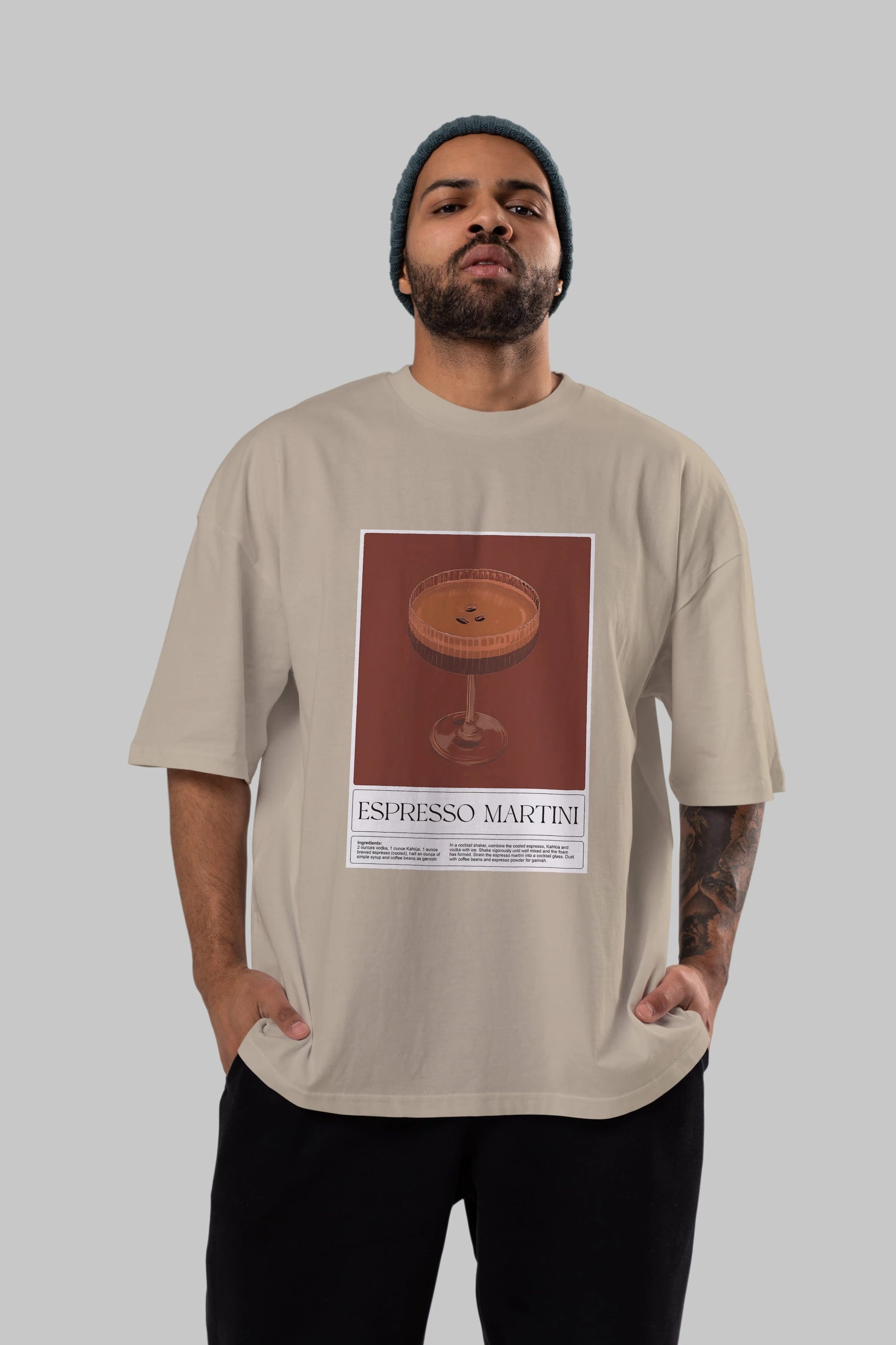 Espresso Martini Ön Baskılı Oversize t-shirt Erkek Kadın Unisex %100 Pamuk Bisiklet Yaka tişort