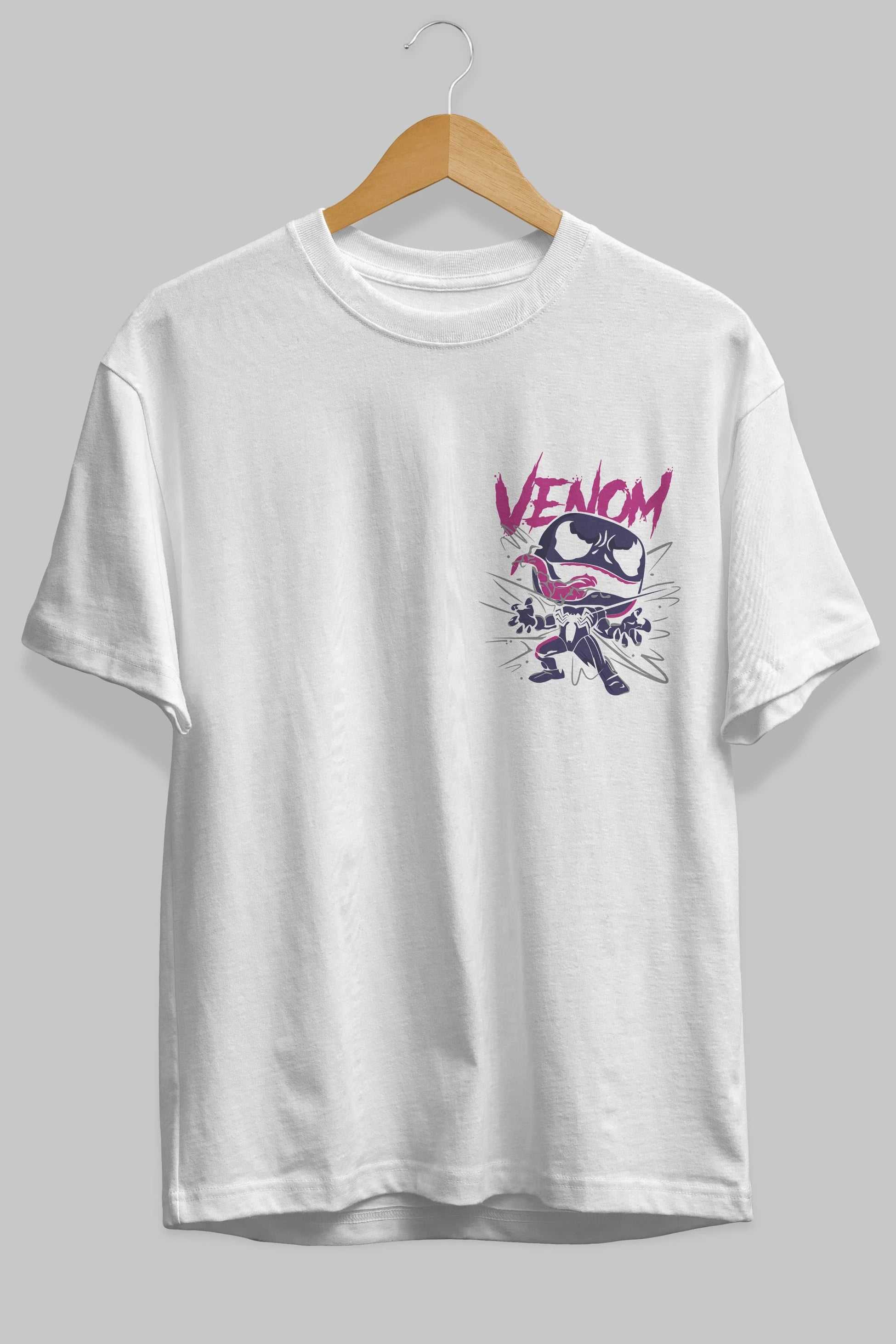 Venom (20) Ön Sol Baskılı Oversize t-shirt Erkek Kadın Unisex %100 Pamuk Bisiklet Yaka tişort