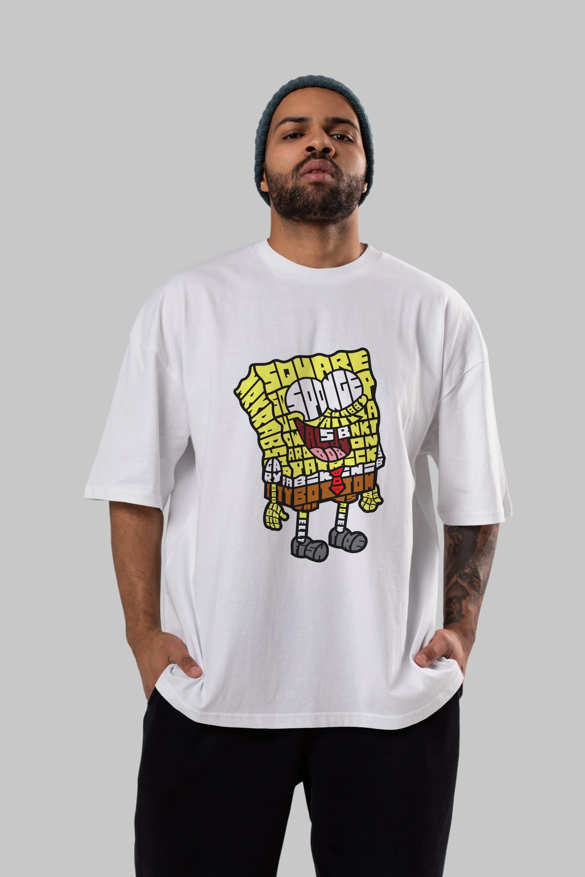 Yellow Sponge Ön Baskılı Oversize t-shirt %100 pamuk Erkek Kadın Unisex