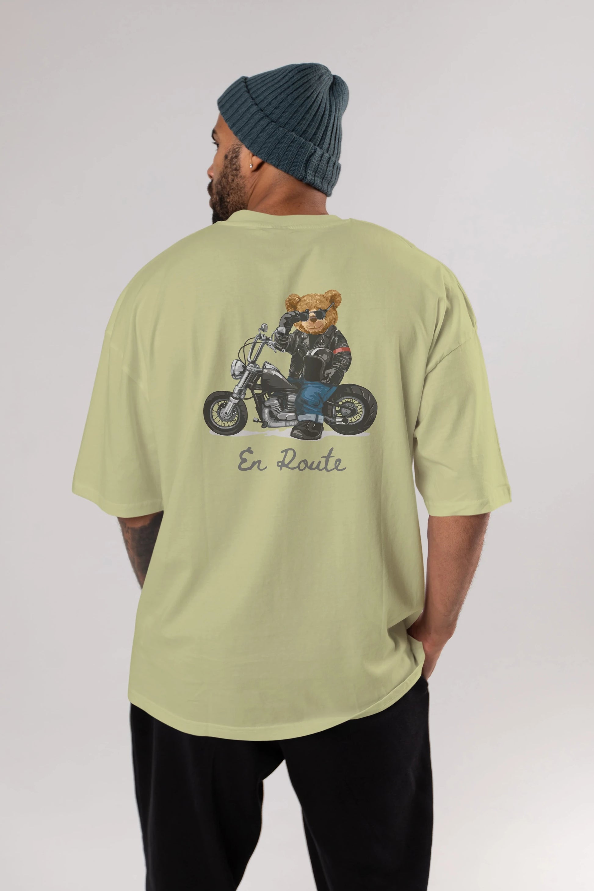 Teddy Bear En Route Arka Baskılı Oversize t-shirt Erkek Kadın Unisex %100 Pamuk