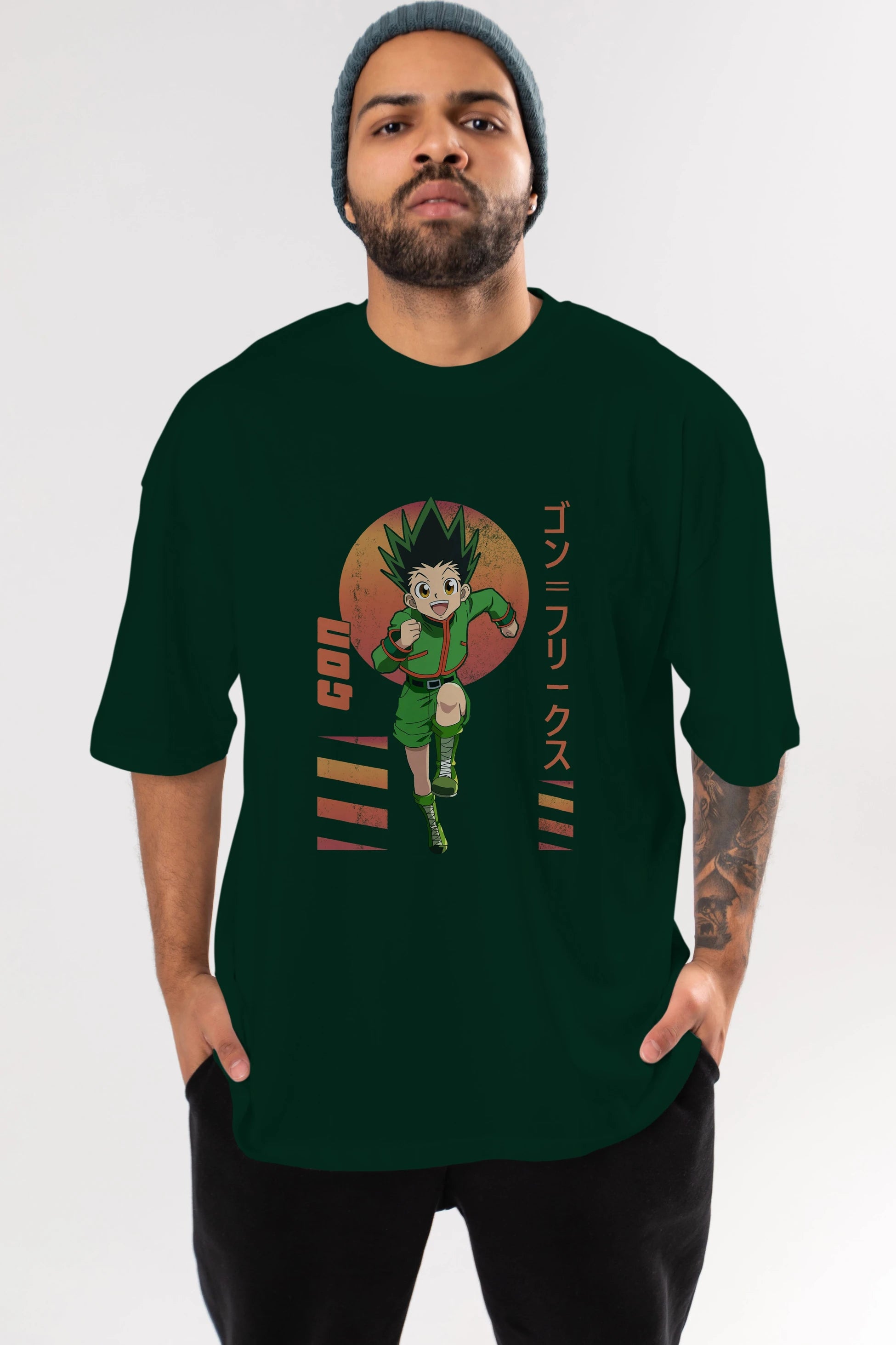 Gon Freecss HUNTER X HUNTER 2 Anime Ön Baskılı Oversize t-shirt %100 pamuk Erkek Kadın Unisex