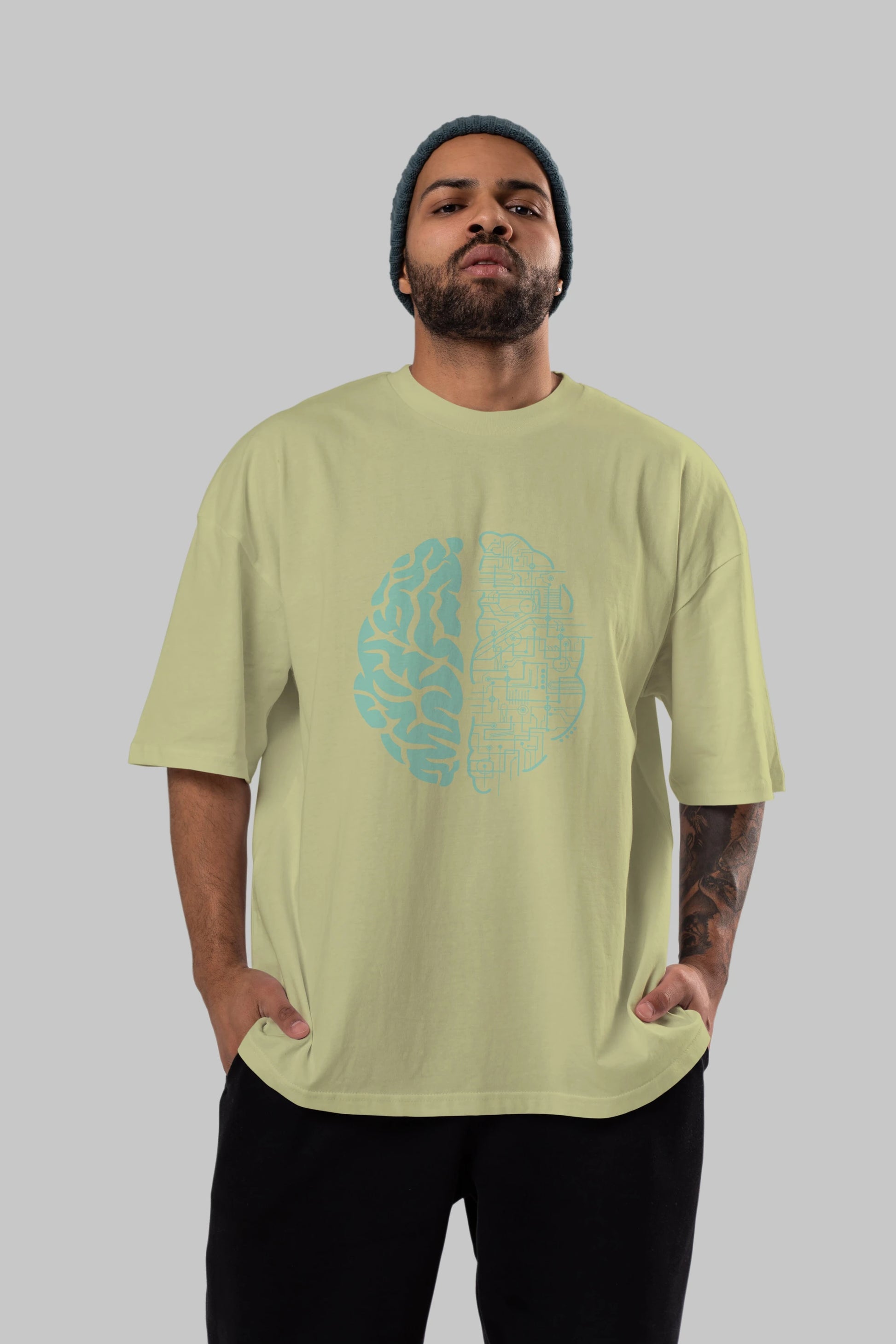 Electric Brain Ön Baskılı Oversize t-shirt %100 pamuk Erkek Kadın Unisex